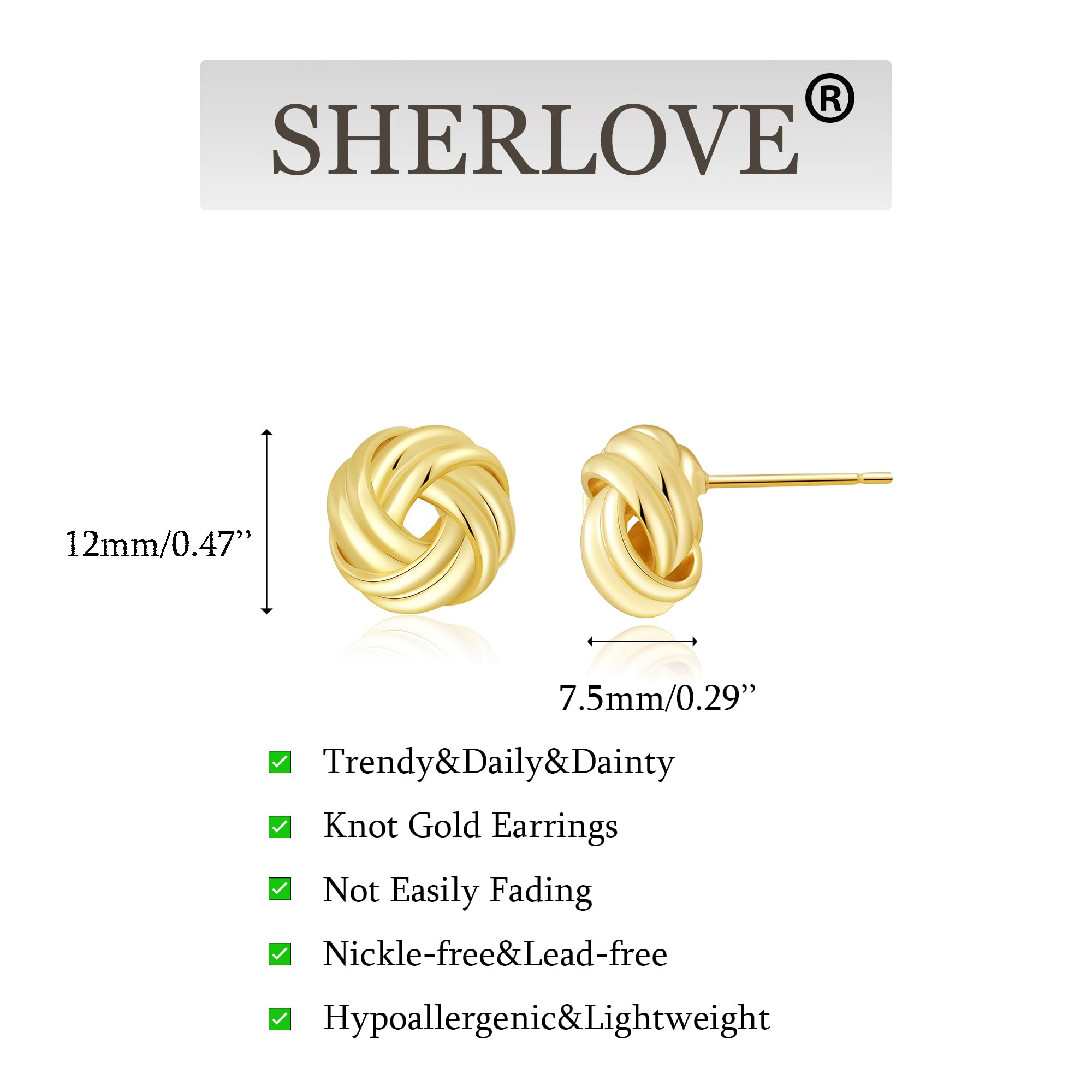 SHERLOVE Chunky Knot Gold Earrings Women Statement Drop Dangle Earrings | 14K Gold Plated Hypoallergenic Lightweight,Trendy Dainty Elegant Cute,Women Gold Jewelry Fashion Accessories Gifts