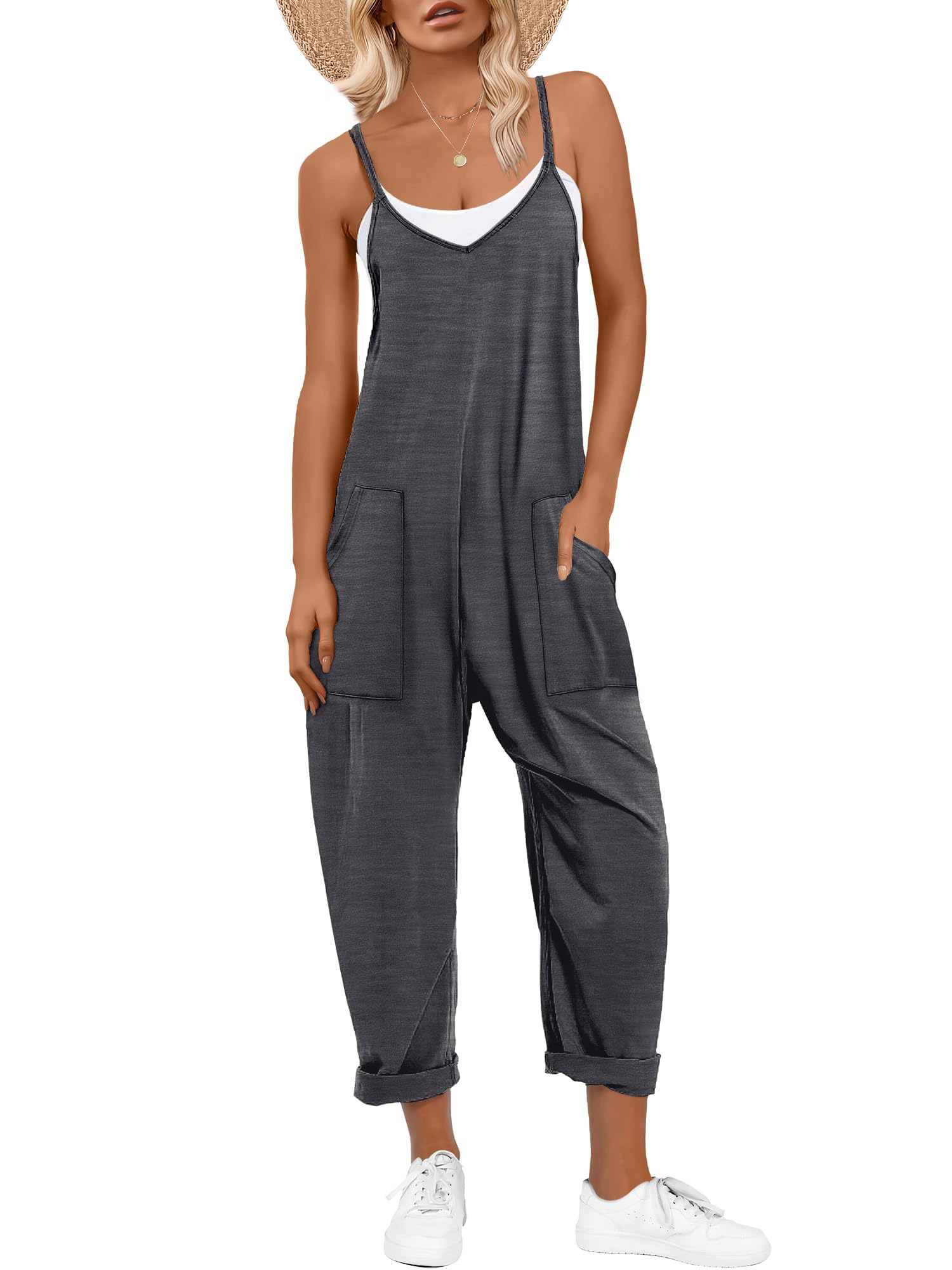 ANRABESS Jumpsuits for Women Casual Summer Overalls Sleeveless Spaghetti Strap Romper Jumpers Trendy Beach Vacation Outfits