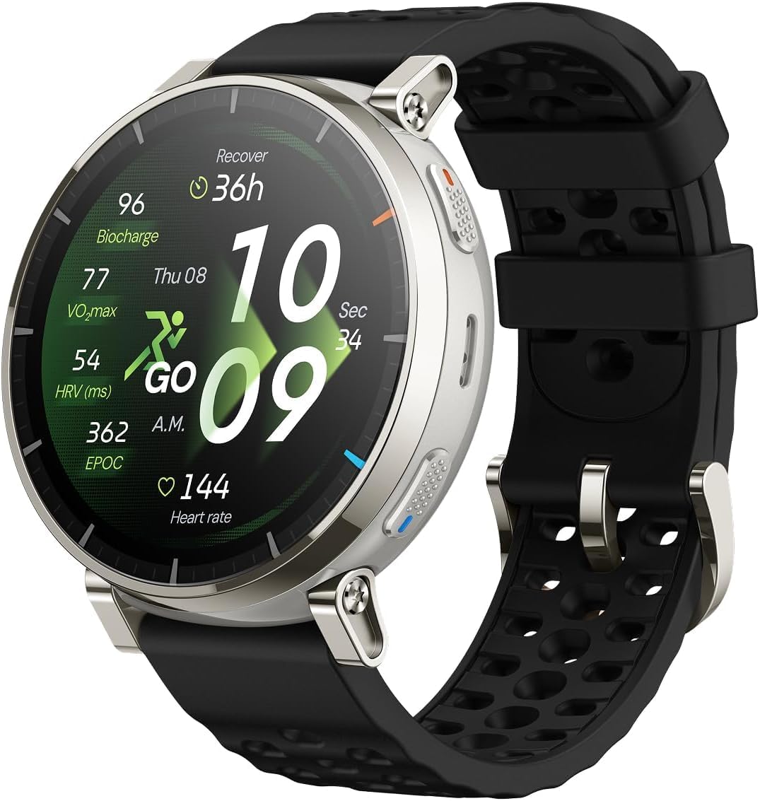 Amazfit Active 3 Smart Watch, 1.32" AMOLED Sapphire Glass, GPS, iOS/Android | 45mm, 12-Day Battery, Water-Resistant, 4GB Storage, Offline Maps, 170 Workout Modes, Heart Ratet Tracker