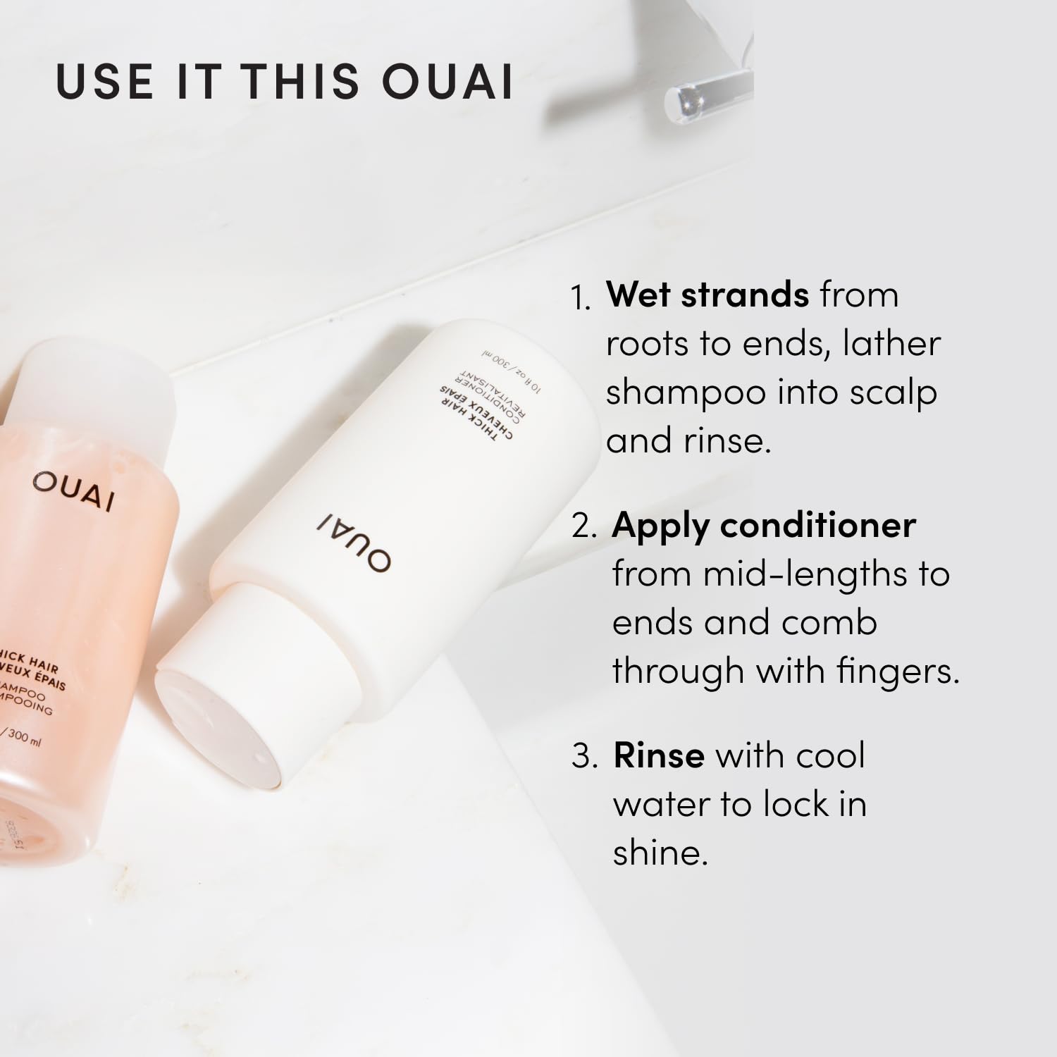 OUAI Fine Shampoo and Conditioner Set - Sulfate Free Shampoo and Conditioner for Women & Men - Made with Keratin, Marshmallow Root, Shea Butter & Avocado Oil - Free of Parabens & Phthalates (10 Fl Oz)