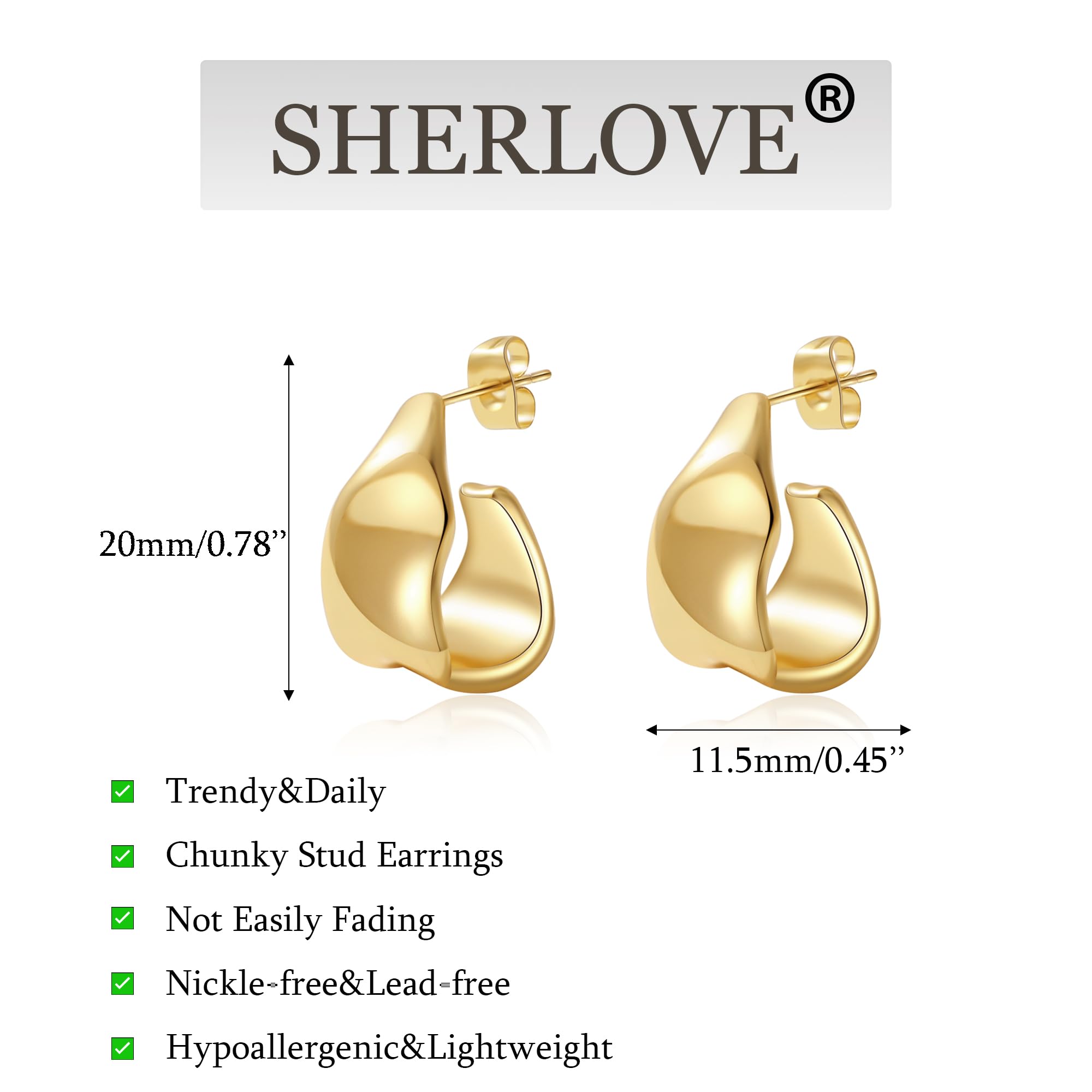 SHERLOVE Chunky Knot Gold Earrings Women Statement Drop Dangle Earrings | 14K Gold Plated Hypoallergenic Lightweight,Trendy Dainty Elegant Cute,Women Gold Jewelry Fashion Accessories Gifts