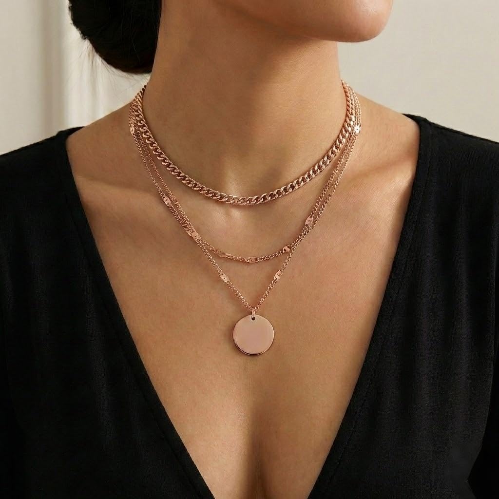 WomenGifts Layered Gold Necklaces for Women, 14K Gold Sterling Silver Plated Dainty Pendant Necklace Set Non Tarnish, Chunky Stackable Cuban Chain Choker, Trendy Birthstone Vacation Jewelry Gift