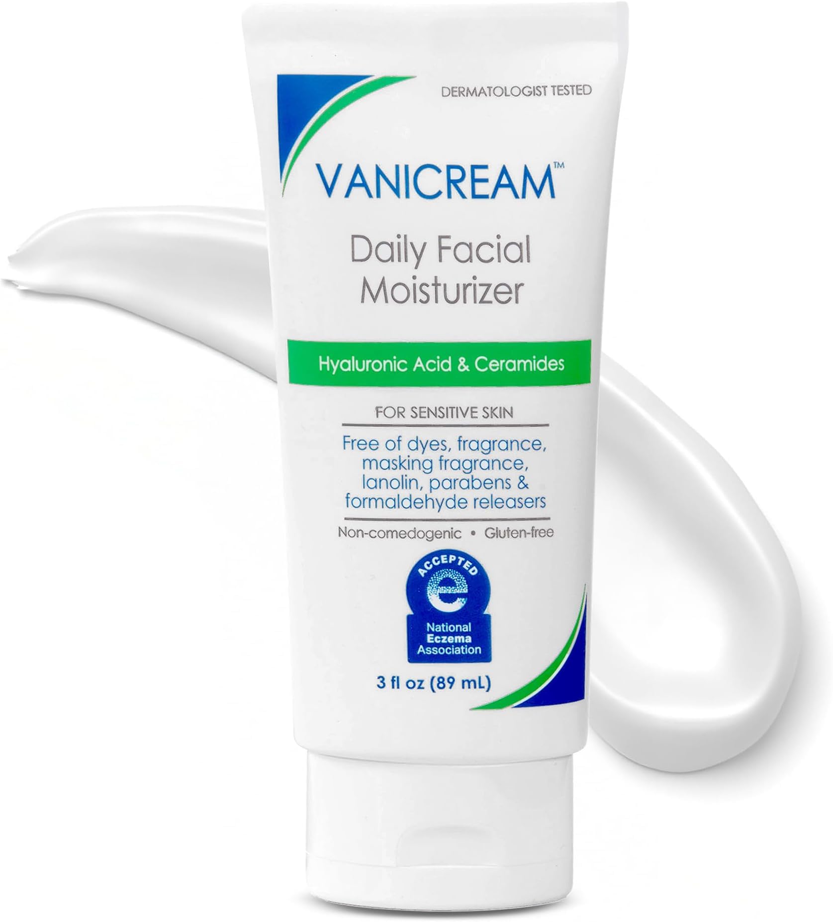 Vanicream Daily Facial Moisturizer, Face Cream with 5 Key Cermides & Hyaluronic Acid, 3 Fl Oz, Formulated Without Common Irritants for Sensitive Skin, Lightweight, Non-Greasy Hydration