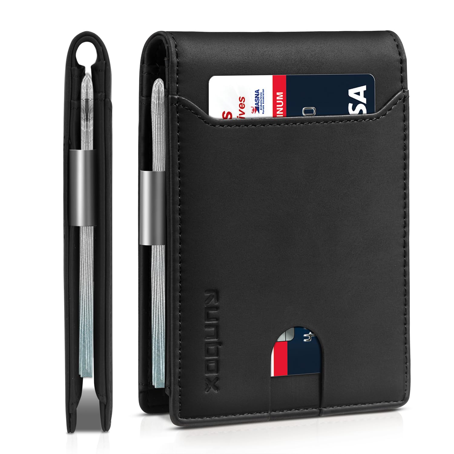 RUNBOX Slim Wallet for Men - RFID Blocking Leather Bifold with Money Clip | Minimalist Front Pocket Wallet Holds 11 Cards,Slim Thin Design,RFID Blocking Protection, Practical Birthday Gifts for Men