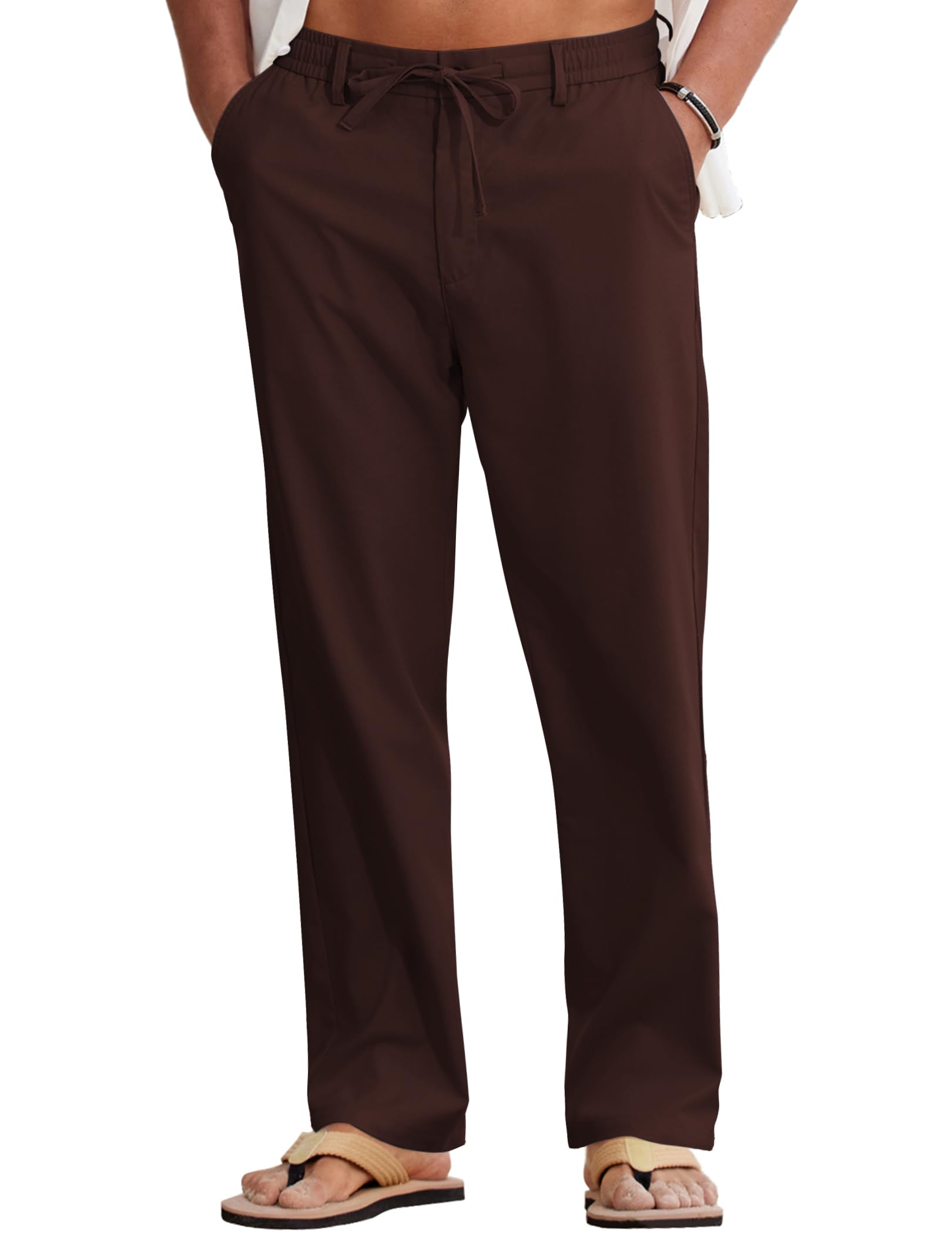 COOFANDY Mens Cotton Linen Pants Casual Lightweight Summer Beach Dress Pant | Light Weight, Drawstring, Elastic Waist, Stretch, Soft, Breathable, Classic Fit, Summer Vacation