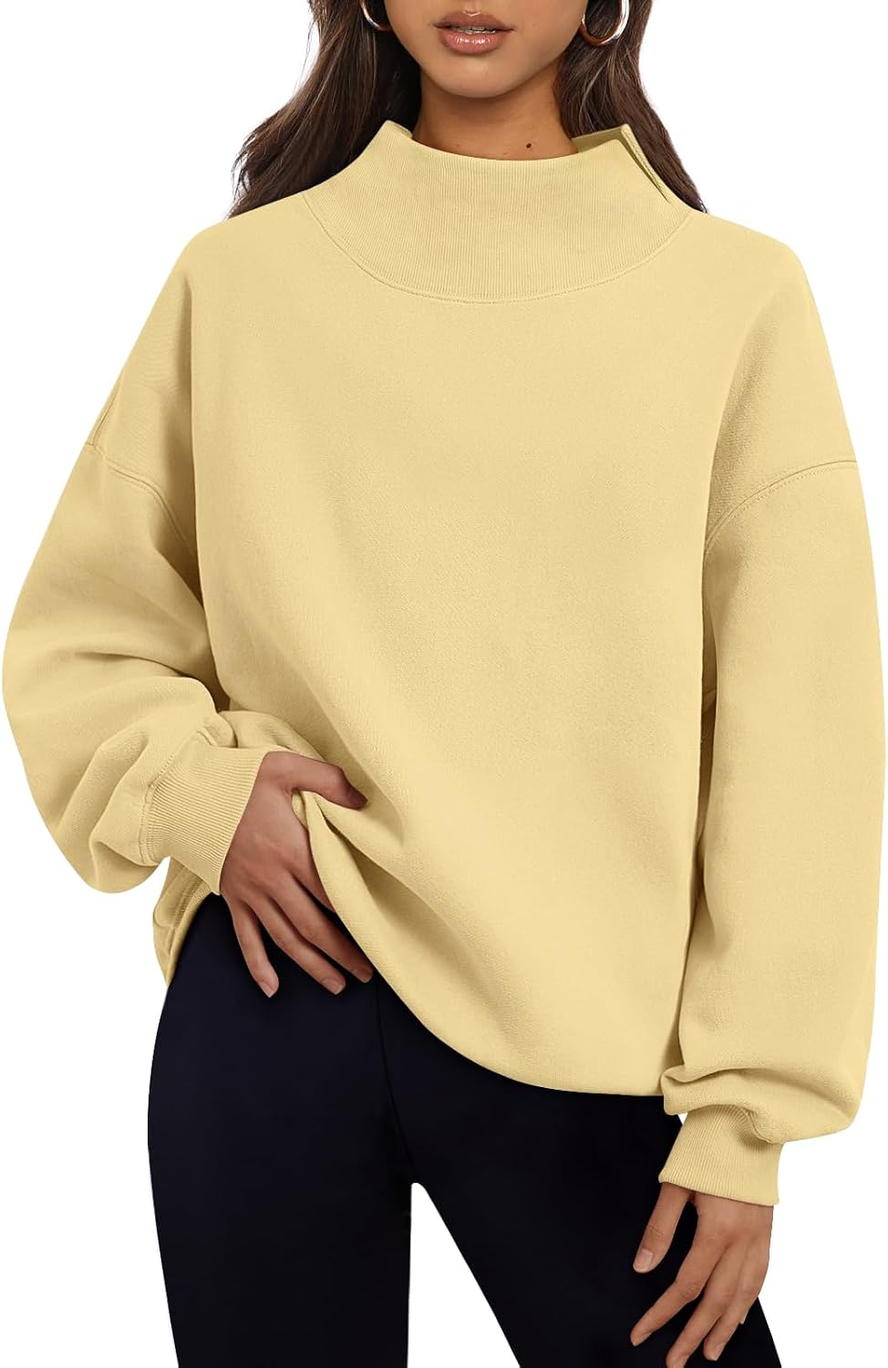 Trendy Queen Womens Mock Neck Sweatshirts Oversized Pullover Fall Outfits | Fall Fashion Clothes 2026,Long Sleeve Tops,Comfort Soft Fleece,Travel Casual Work Lounge Daily Outfit