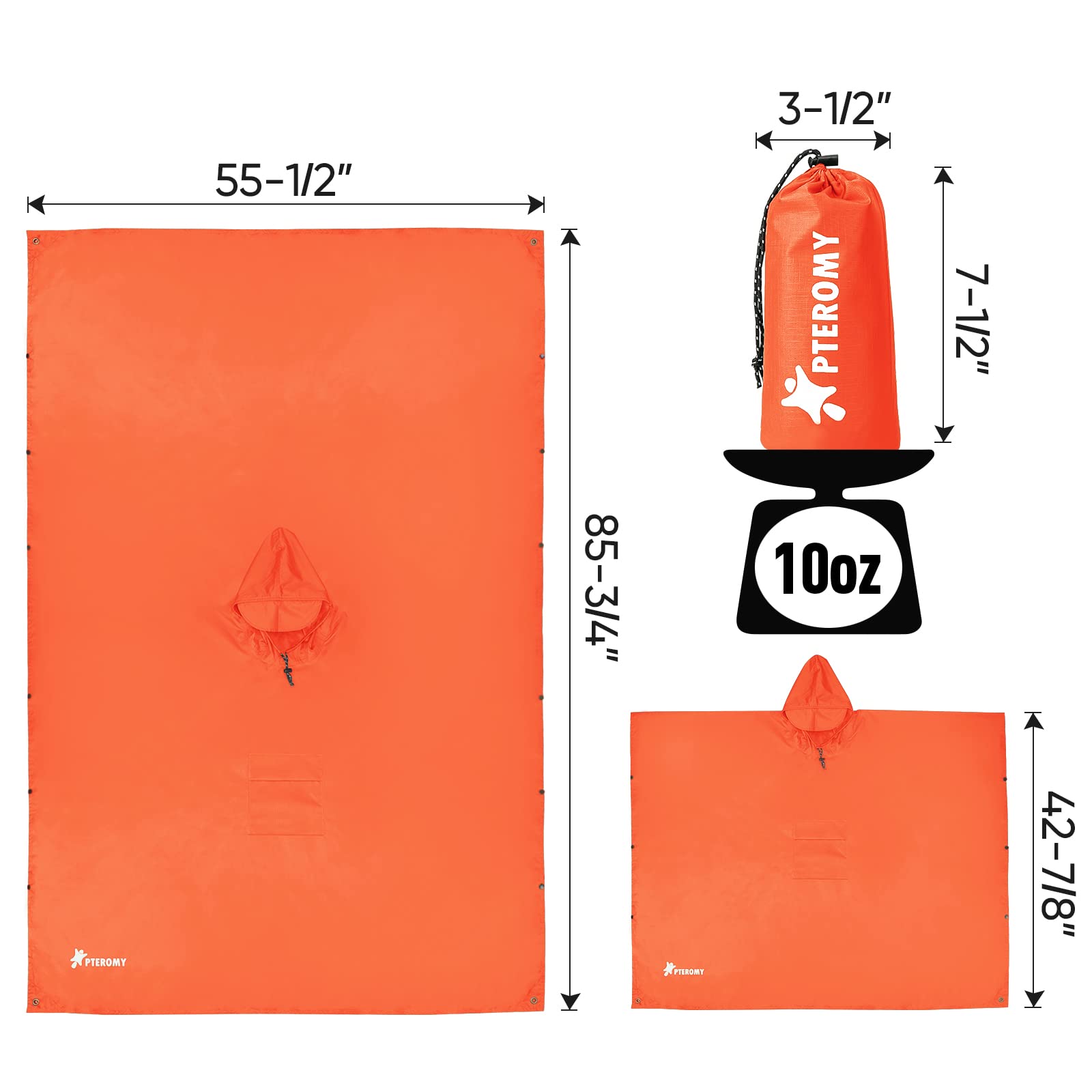 PTEROMY 3-in-1 Hooded Rain Poncho for Adult with Pocket, Waterproof Lightweight Unisex Raincoat for Hiking Camping Emergency
