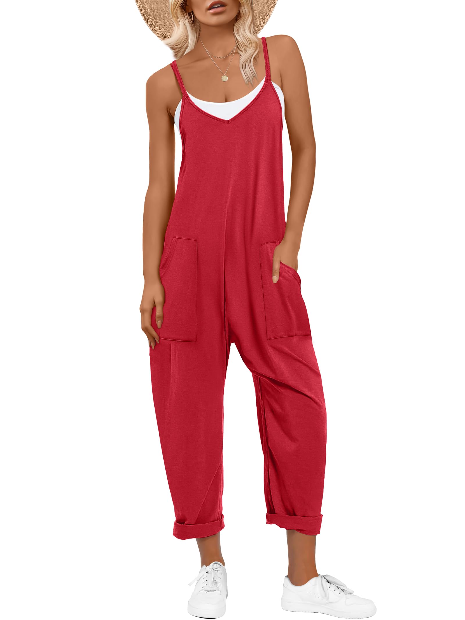 ANRABESS Jumpsuits for Women Casual Summer Overalls Sleeveless Spaghetti Strap Romper Jumpers Trendy Beach Vacation Outfits