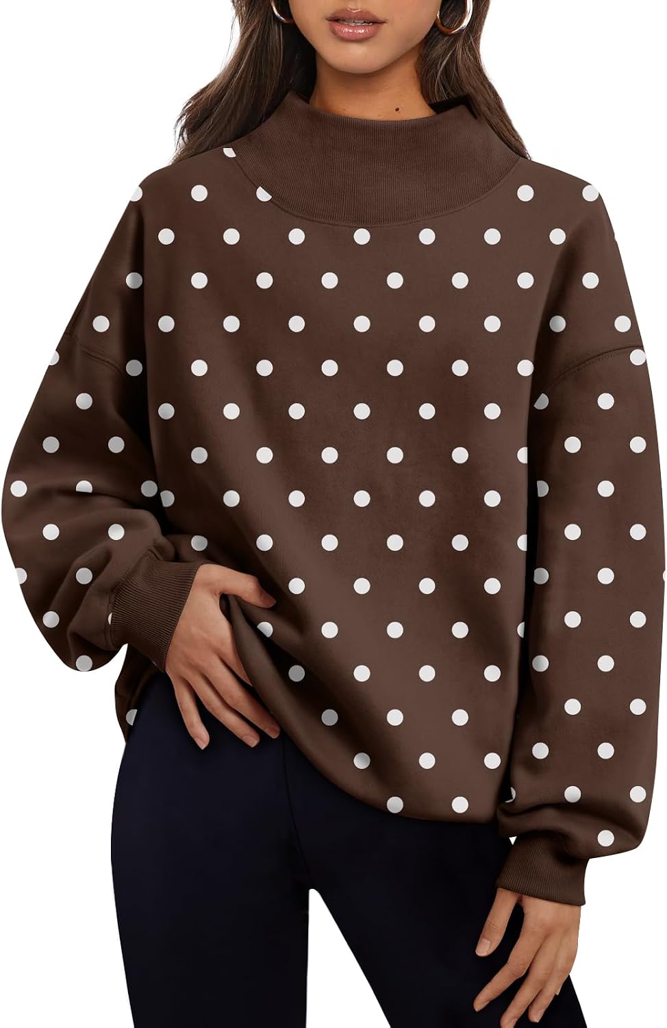 Trendy Queen Womens Mock Neck Sweatshirts Oversized Pullover Fall Outfits | Fall Fashion Clothes 2026,Long Sleeve Tops,Comfort Soft Fleece,Travel Casual Work Lounge Daily Outfit