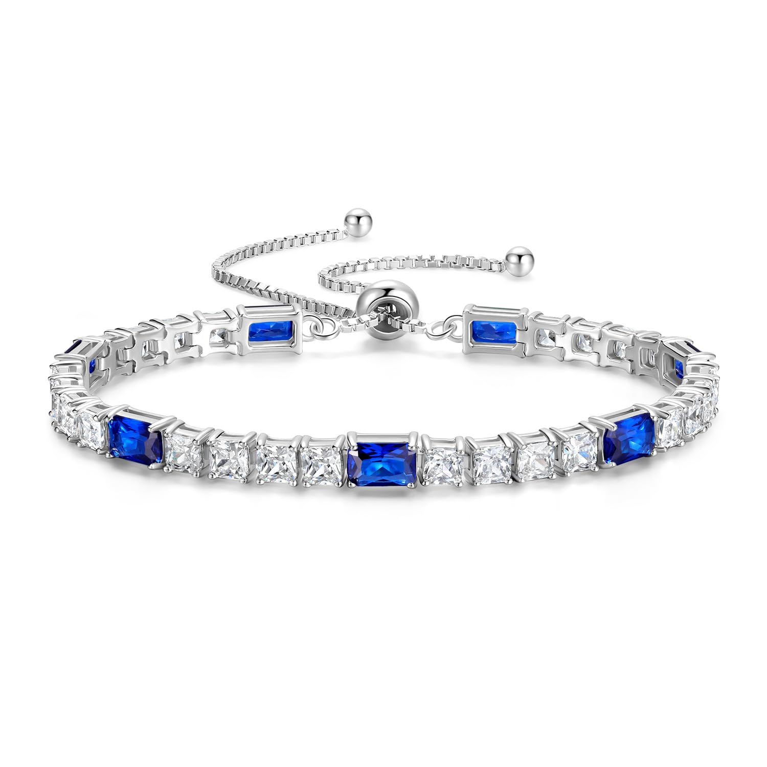 FANCIME Birthstone Bracelet for Women, Sterling Silver 4x6mm Gemstone Tennis Bracelet Bolo Adjustable Chain Fine Jewelry Birthday Gifts for Women Mom Wife Her