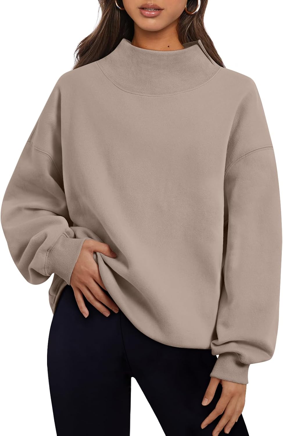 Trendy Queen Womens Mock Neck Sweatshirts Oversized Pullover Fall Outfits | Fall Fashion Clothes 2026,Long Sleeve Tops,Comfort Soft Fleece,Travel Casual Work Lounge Daily Outfit