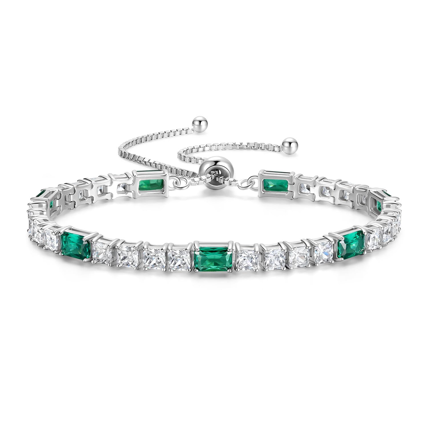 FANCIME Birthstone Bracelet for Women, Sterling Silver 4x6mm Gemstone Tennis Bracelet Bolo Adjustable Chain Fine Jewelry Birthday Gifts for Women Mom Wife Her