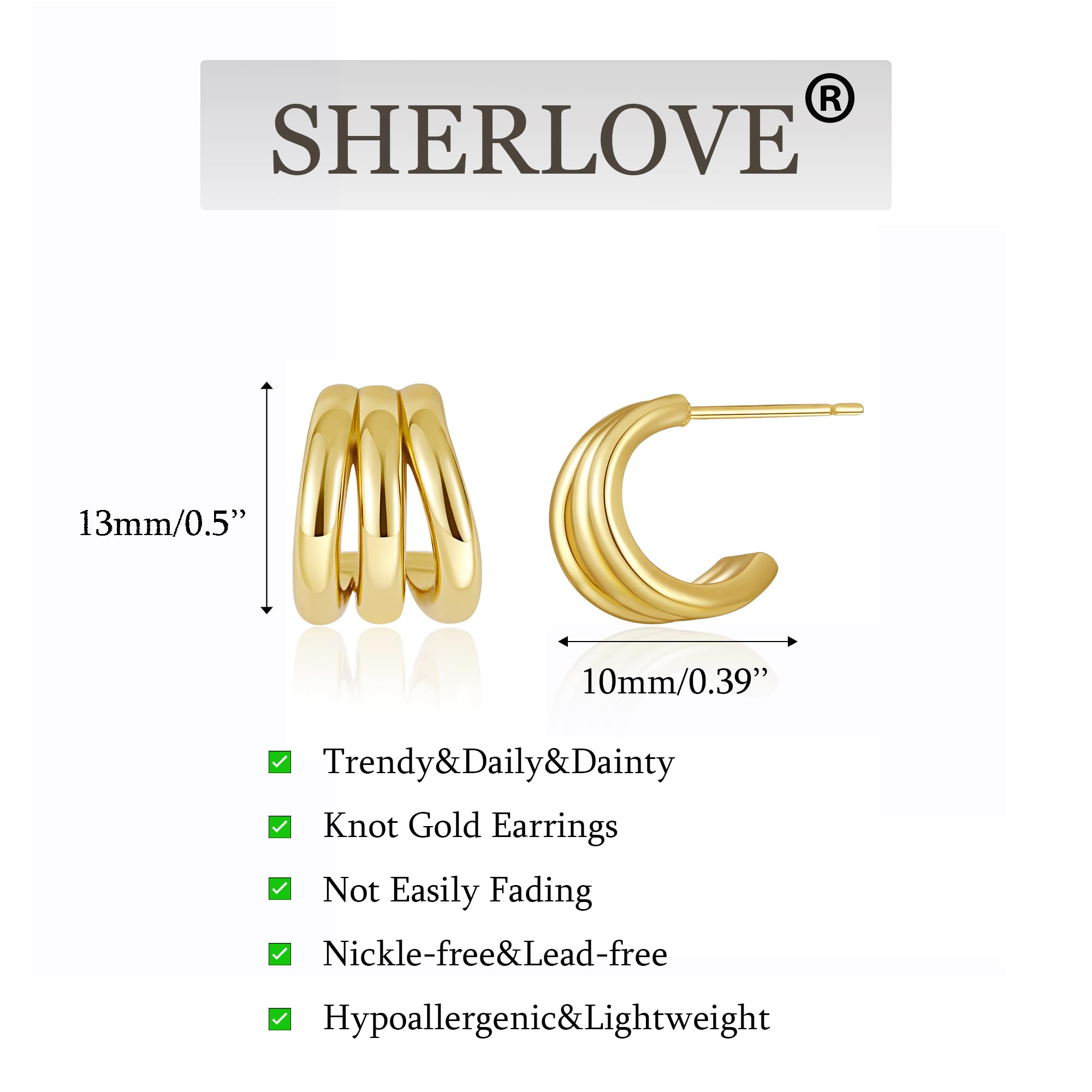 SHERLOVE Chunky Knot Gold Earrings Women Statement Drop Dangle Earrings | 14K Gold Plated Hypoallergenic Lightweight,Trendy Dainty Elegant Cute,Women Gold Jewelry Fashion Accessories Gifts