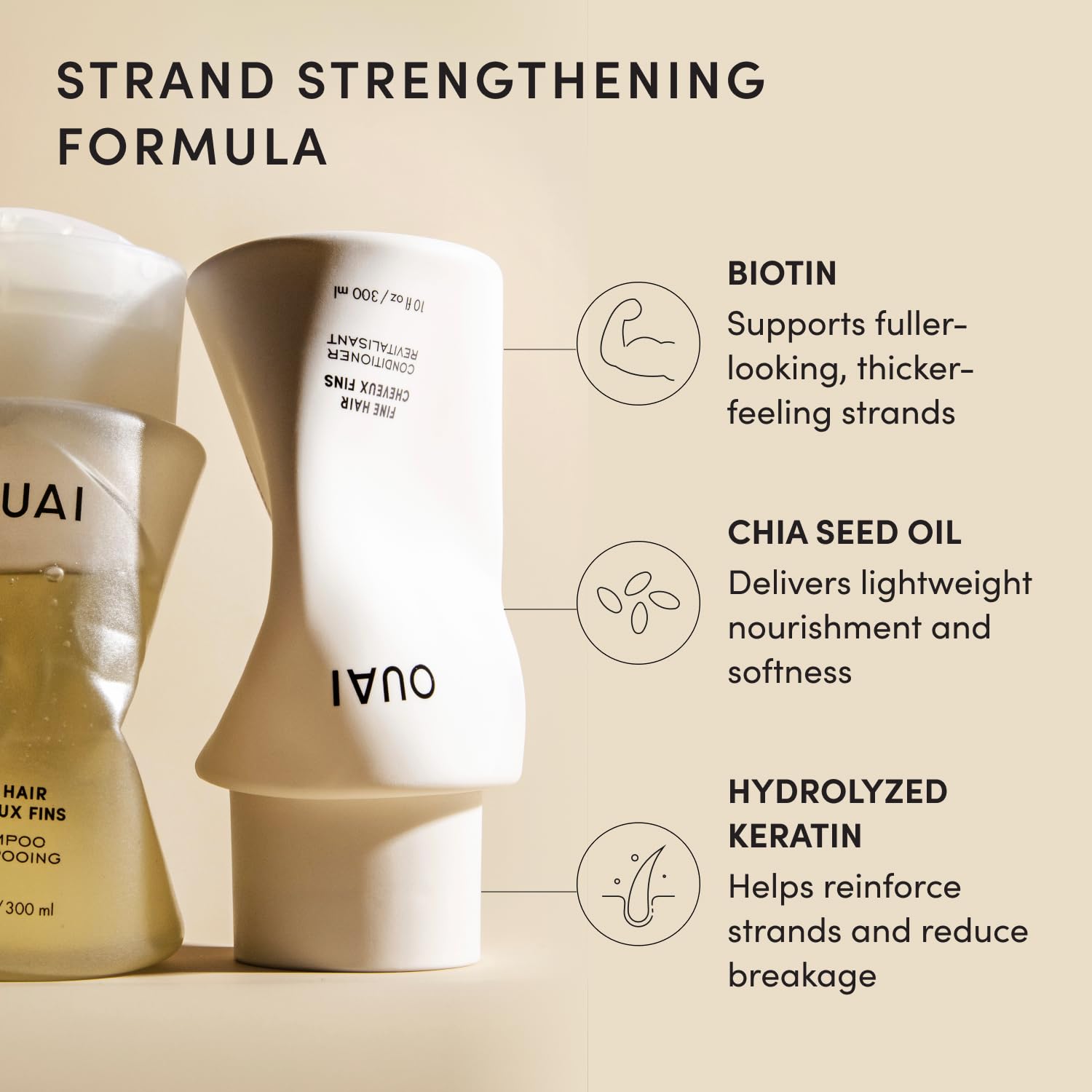 OUAI Fine Shampoo and Conditioner Set - Sulfate Free Shampoo and Conditioner for Women & Men - Made with Keratin, Marshmallow Root, Shea Butter & Avocado Oil - Free of Parabens & Phthalates (10 Fl Oz)