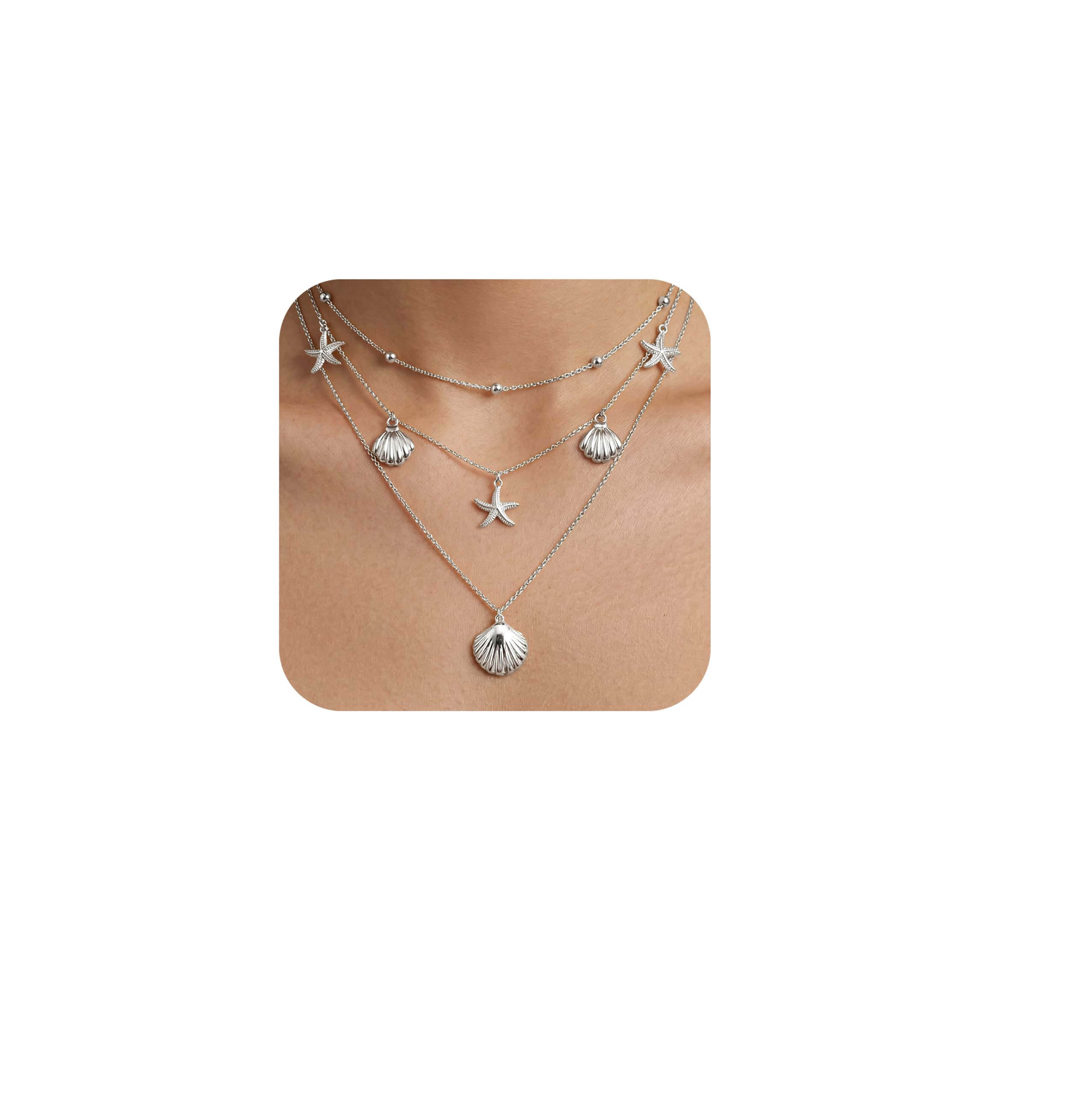 WomenGifts Layered Gold Necklaces for Women, 14K Gold Sterling Silver Plated Dainty Pendant Necklace Set Non Tarnish, Chunky Stackable Cuban Chain Choker, Trendy Birthstone Vacation Jewelry Gift