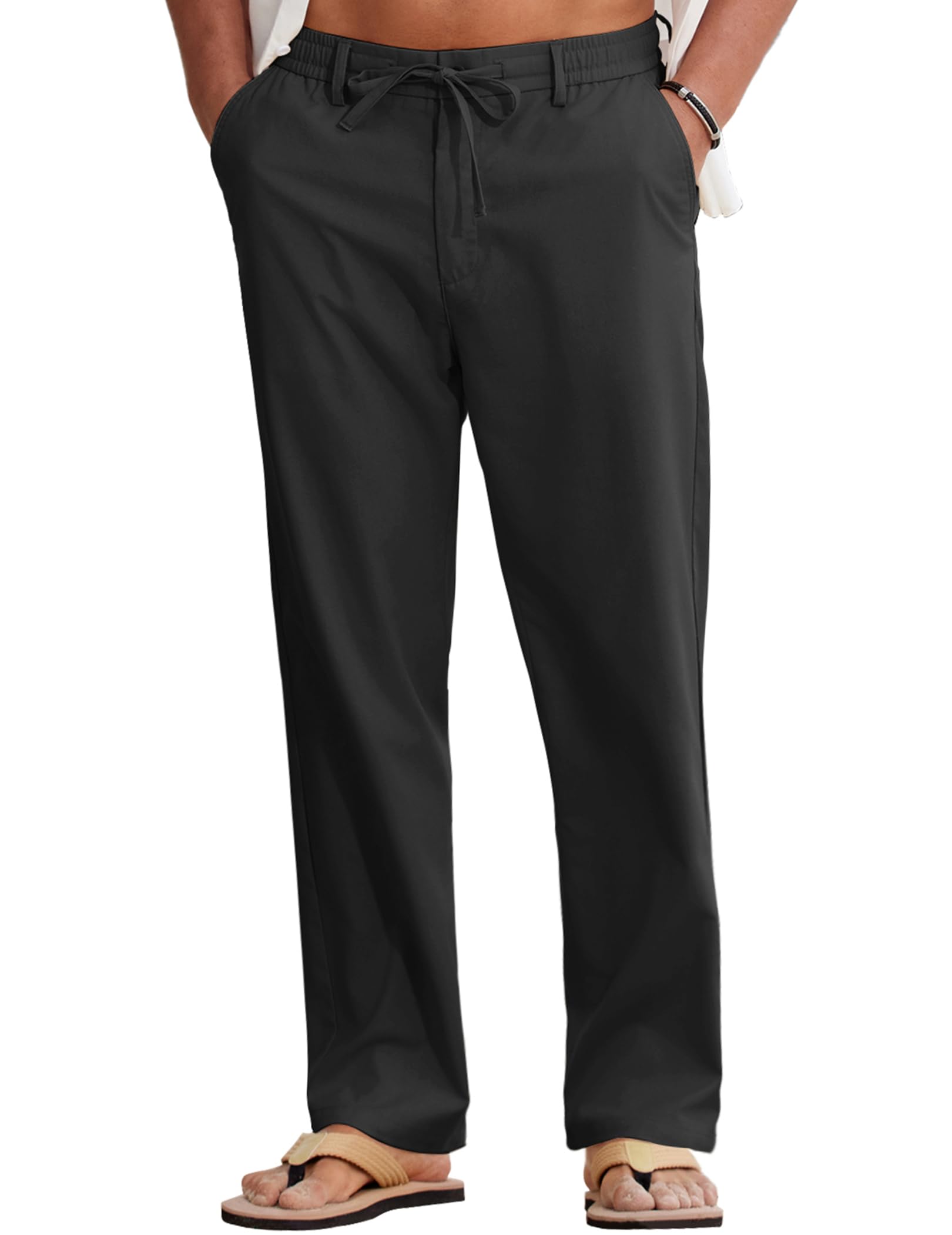 COOFANDY Mens Cotton Linen Pants Casual Lightweight Summer Beach Dress Pant | Light Weight, Drawstring, Elastic Waist, Stretch, Soft, Breathable, Classic Fit, Summer Vacation