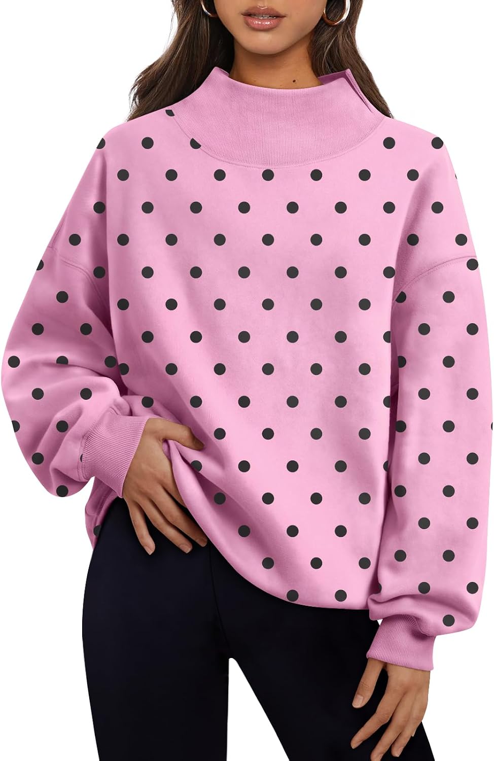 Trendy Queen Womens Mock Neck Sweatshirts Oversized Pullover Fall Outfits | Fall Fashion Clothes 2026,Long Sleeve Tops,Comfort Soft Fleece,Travel Casual Work Lounge Daily Outfit