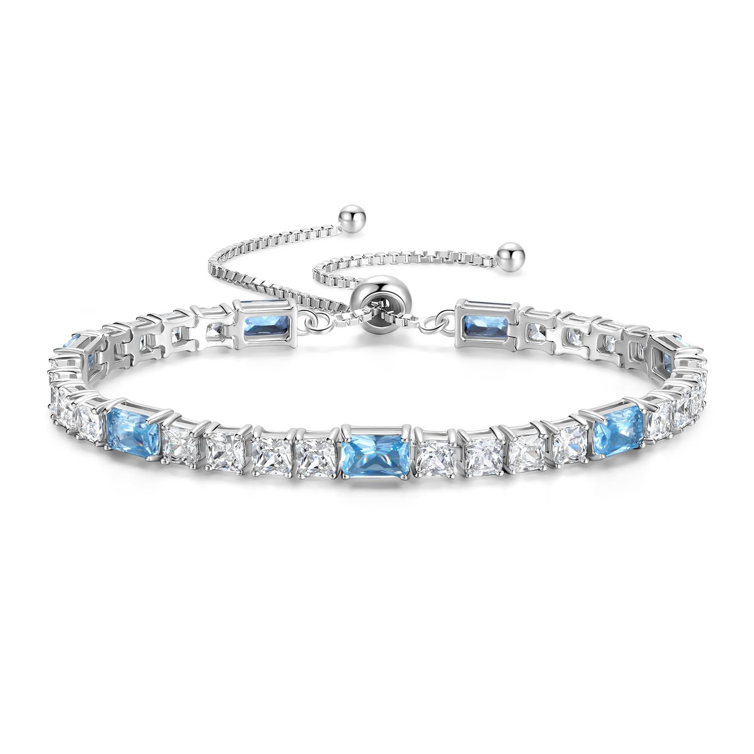 FANCIME Birthstone Bracelet for Women, Sterling Silver 4x6mm Gemstone Tennis Bracelet Bolo Adjustable Chain Fine Jewelry Birthday Gifts for Women Mom Wife Her