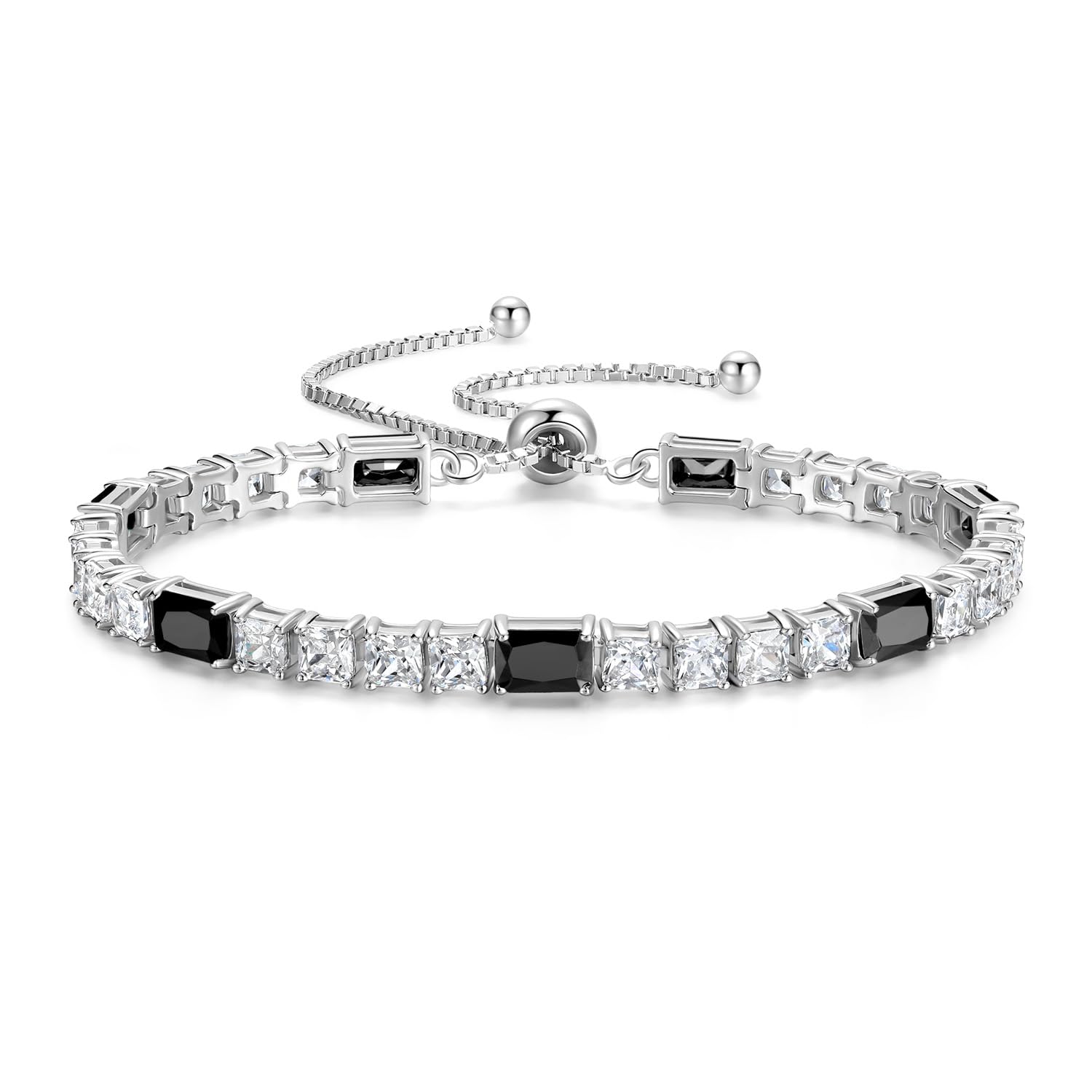 FANCIME Birthstone Bracelet for Women, Sterling Silver 4x6mm Gemstone Tennis Bracelet Bolo Adjustable Chain Fine Jewelry Birthday Gifts for Women Mom Wife Her