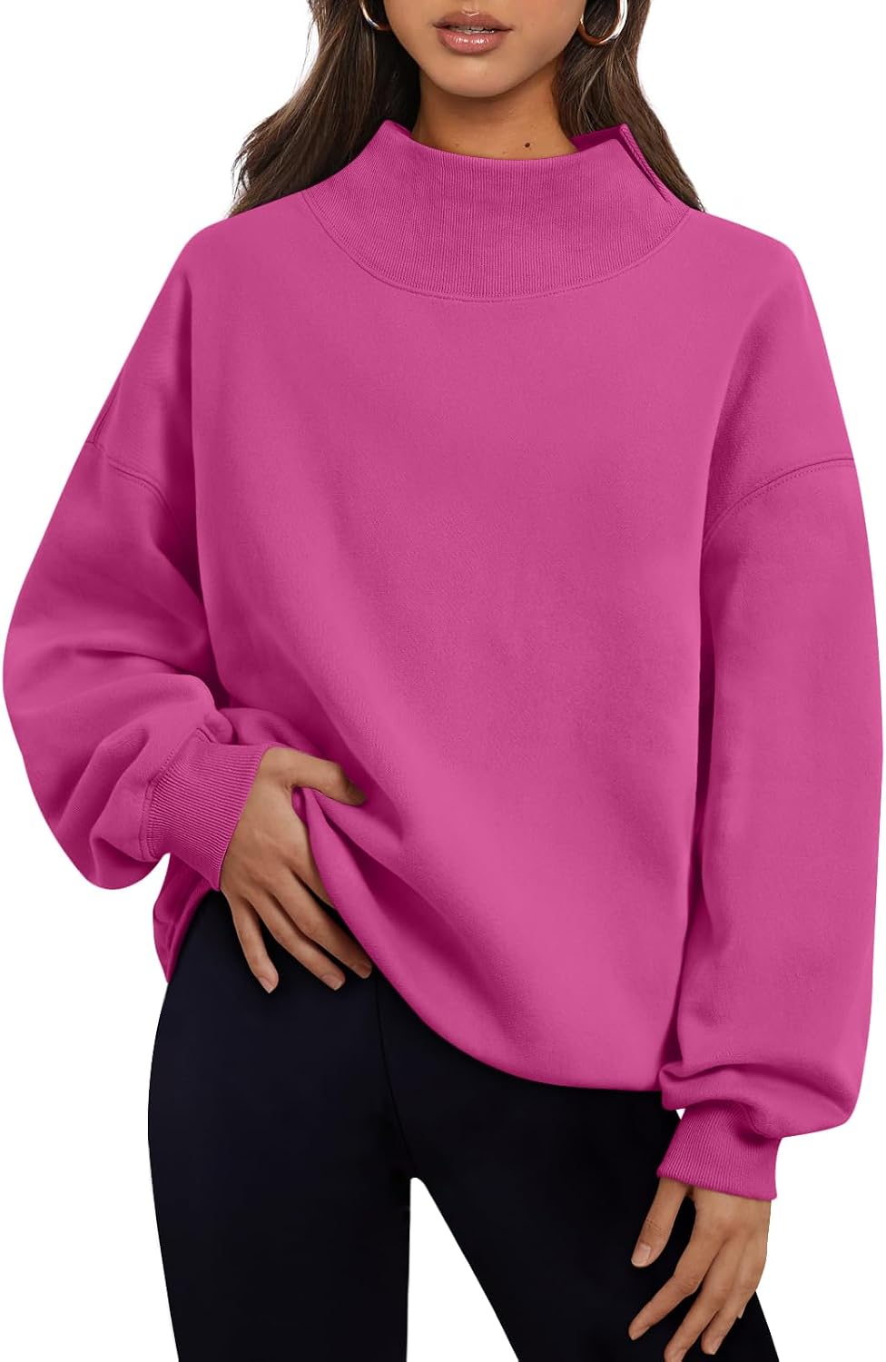 Trendy Queen Womens Mock Neck Sweatshirts Oversized Pullover Fall Outfits | Fall Fashion Clothes 2026,Long Sleeve Tops,Comfort Soft Fleece,Travel Casual Work Lounge Daily Outfit
