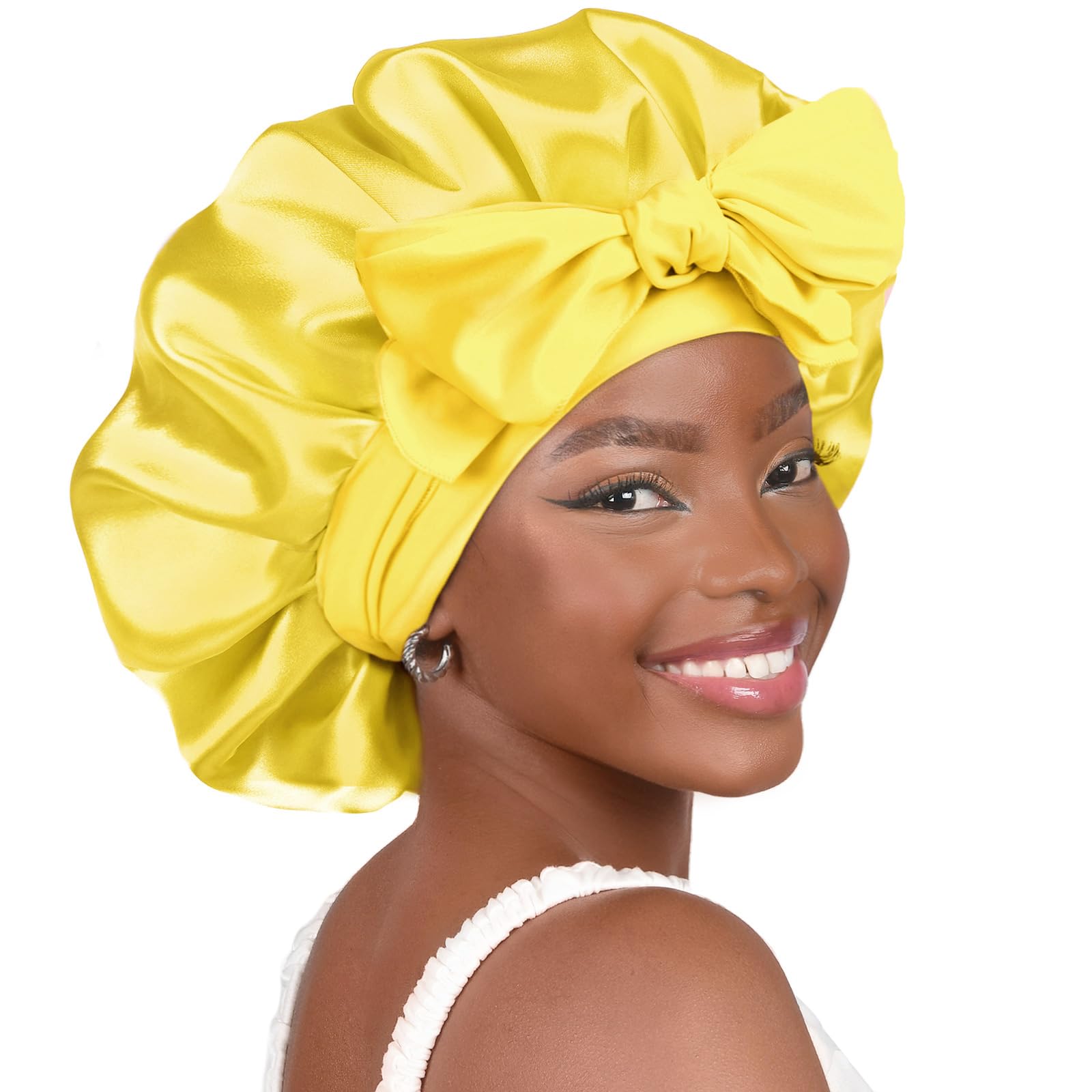 YANIBEST Adjustable Silk Bonnet for Sleeping Women Double Layer Satin Bonnet Reduce Friction Prevent Frizz Curly Hair