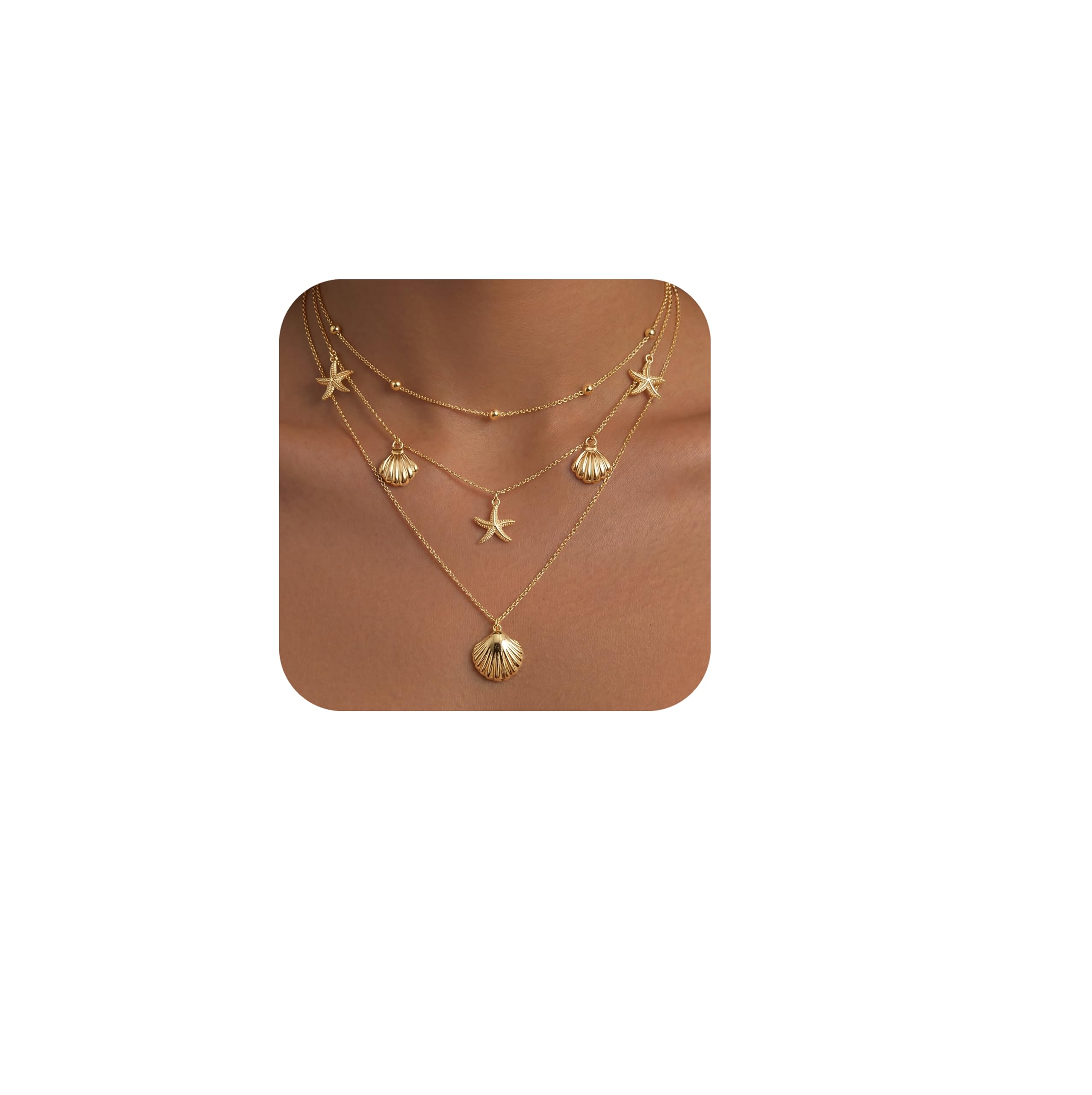 WomenGifts Layered Gold Necklaces for Women, 14K Gold Sterling Silver Plated Dainty Pendant Necklace Set Non Tarnish, Chunky Stackable Cuban Chain Choker, Trendy Birthstone Vacation Jewelry Gift