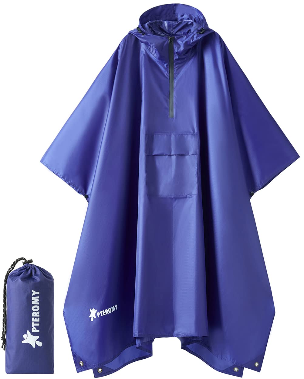 PTEROMY 3-in-1 Hooded Rain Poncho for Adult with Pocket, Waterproof Lightweight Unisex Raincoat for Hiking Camping Emergency
