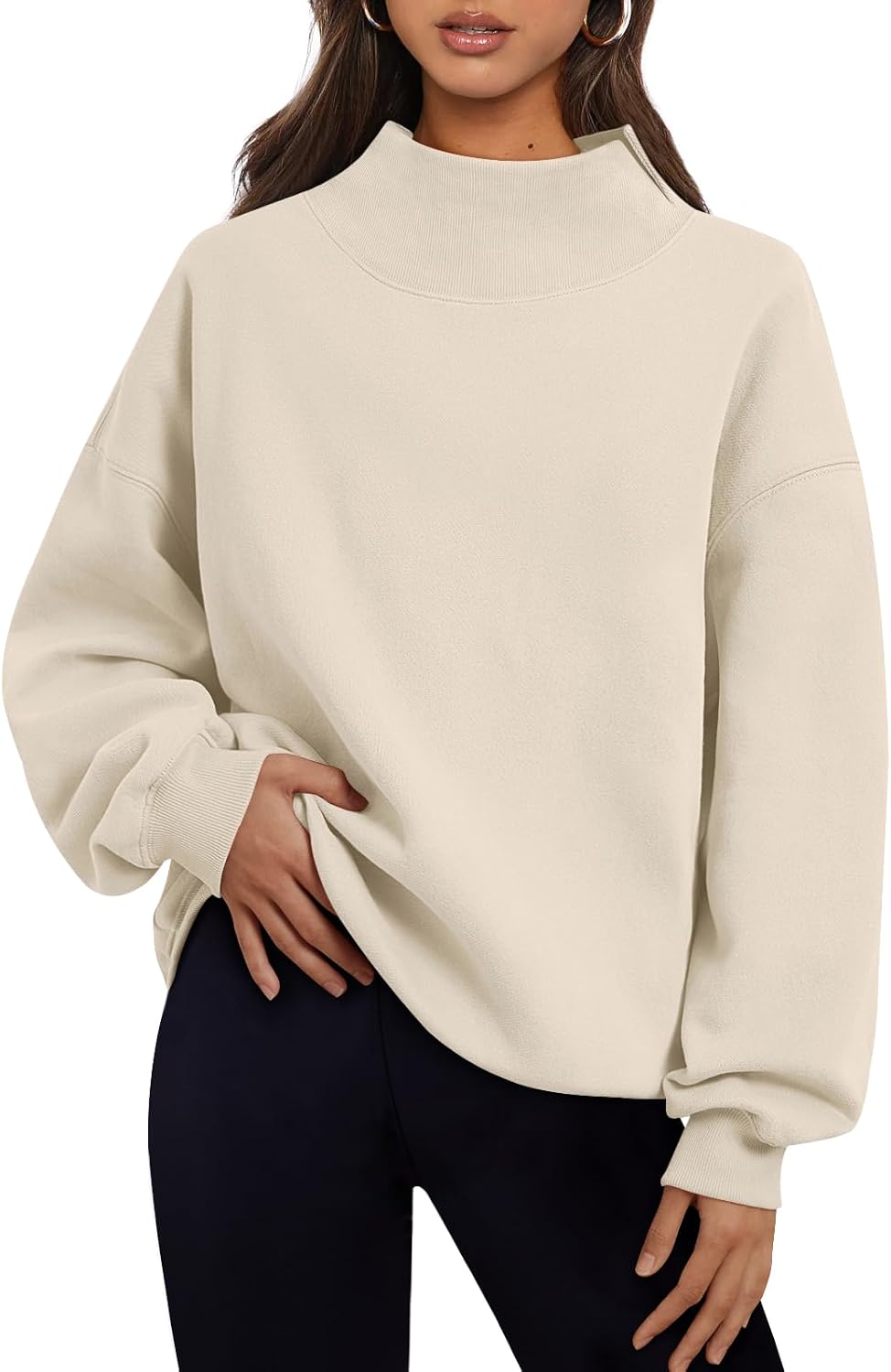 Trendy Queen Womens Mock Neck Sweatshirts Oversized Pullover Fall Outfits | Fall Fashion Clothes 2026,Long Sleeve Tops,Comfort Soft Fleece,Travel Casual Work Lounge Daily Outfit
