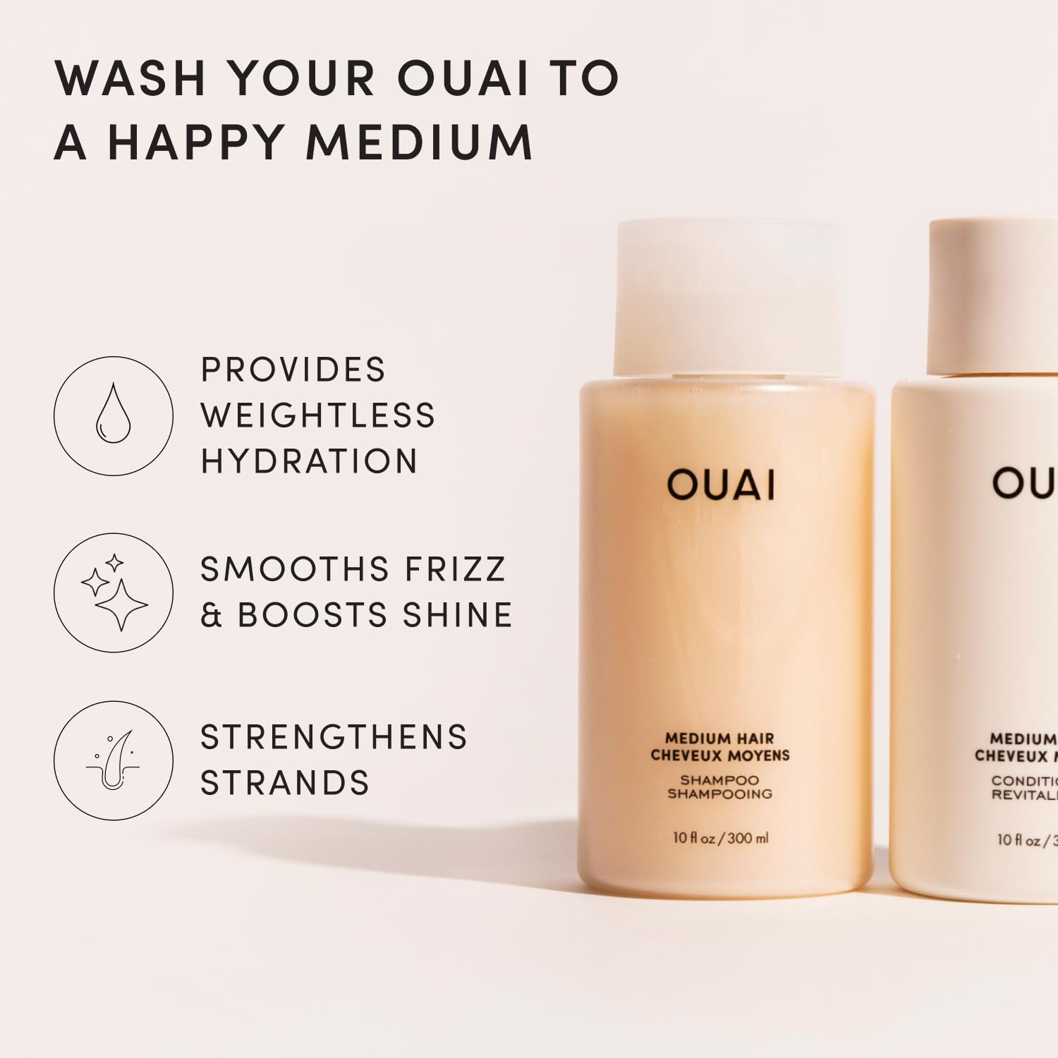 OUAI Fine Shampoo and Conditioner Set - Sulfate Free Shampoo and Conditioner for Women & Men - Made with Keratin, Marshmallow Root, Shea Butter & Avocado Oil - Free of Parabens & Phthalates (10 Fl Oz)