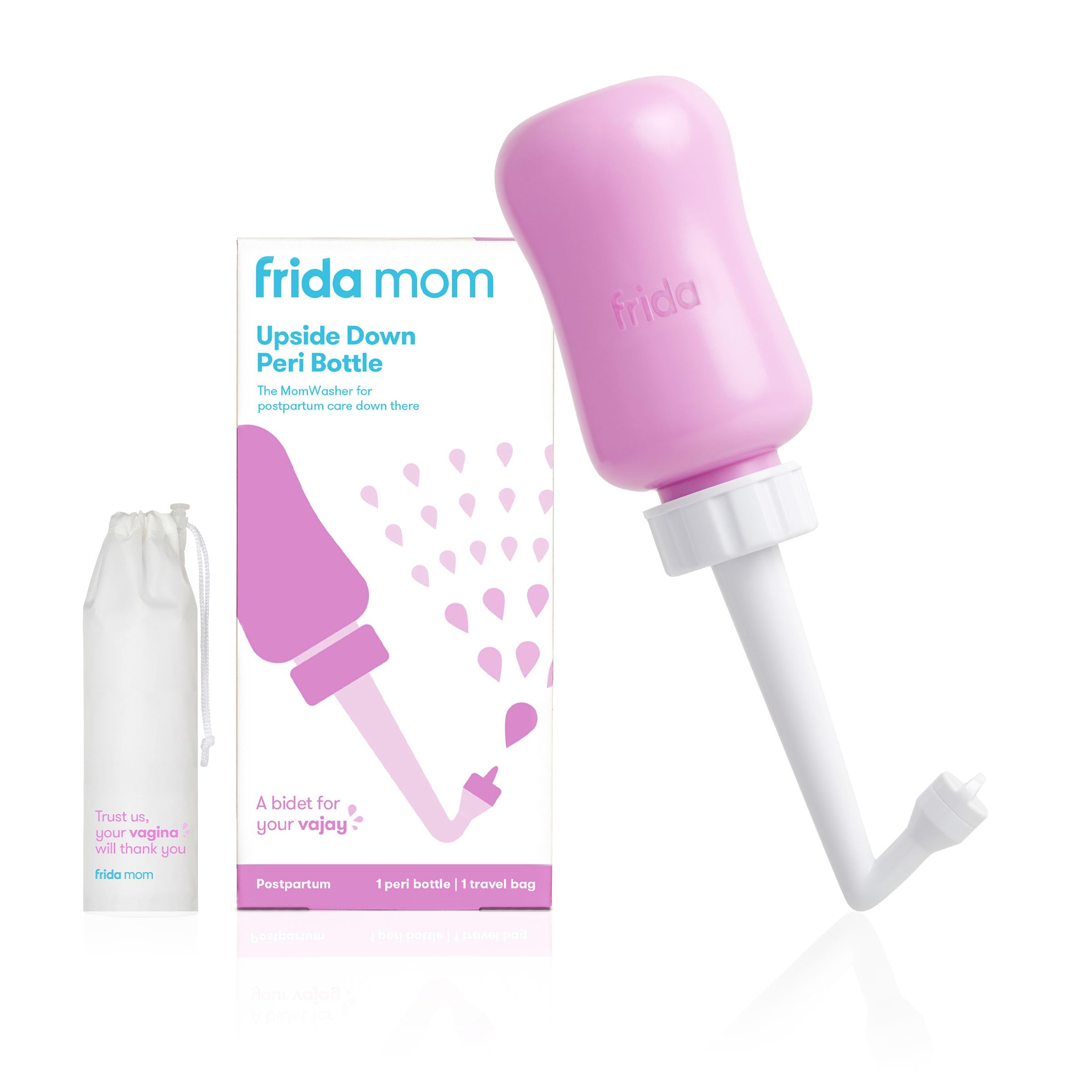 Frida Mom Upside Down Peri Bottle Sprayer for Postpartum Care w/ Bag, Gray | Portable Travel Bidet & Perineal Cleanser with Travel Bag, Postpartum Essential, Gray