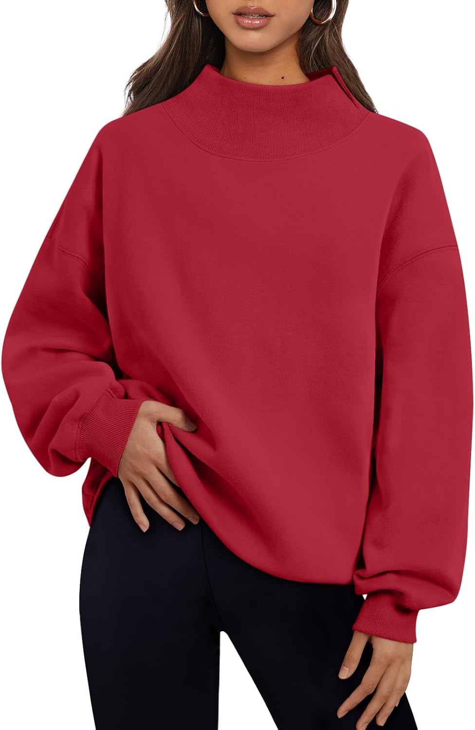 Trendy Queen Womens Mock Neck Sweatshirts Oversized Pullover Fall Outfits | Fall Fashion Clothes 2026,Long Sleeve Tops,Comfort Soft Fleece,Travel Casual Work Lounge Daily Outfit
