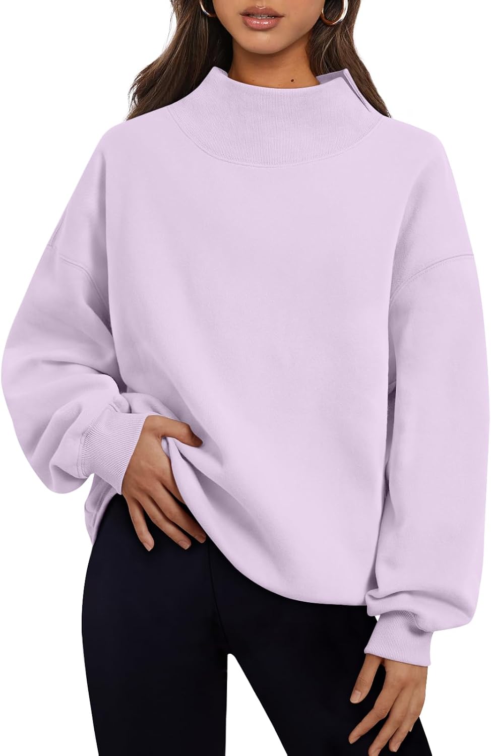 Trendy Queen Womens Mock Neck Sweatshirts Oversized Pullover Fall Outfits | Fall Fashion Clothes 2026,Long Sleeve Tops,Comfort Soft Fleece,Travel Casual Work Lounge Daily Outfit