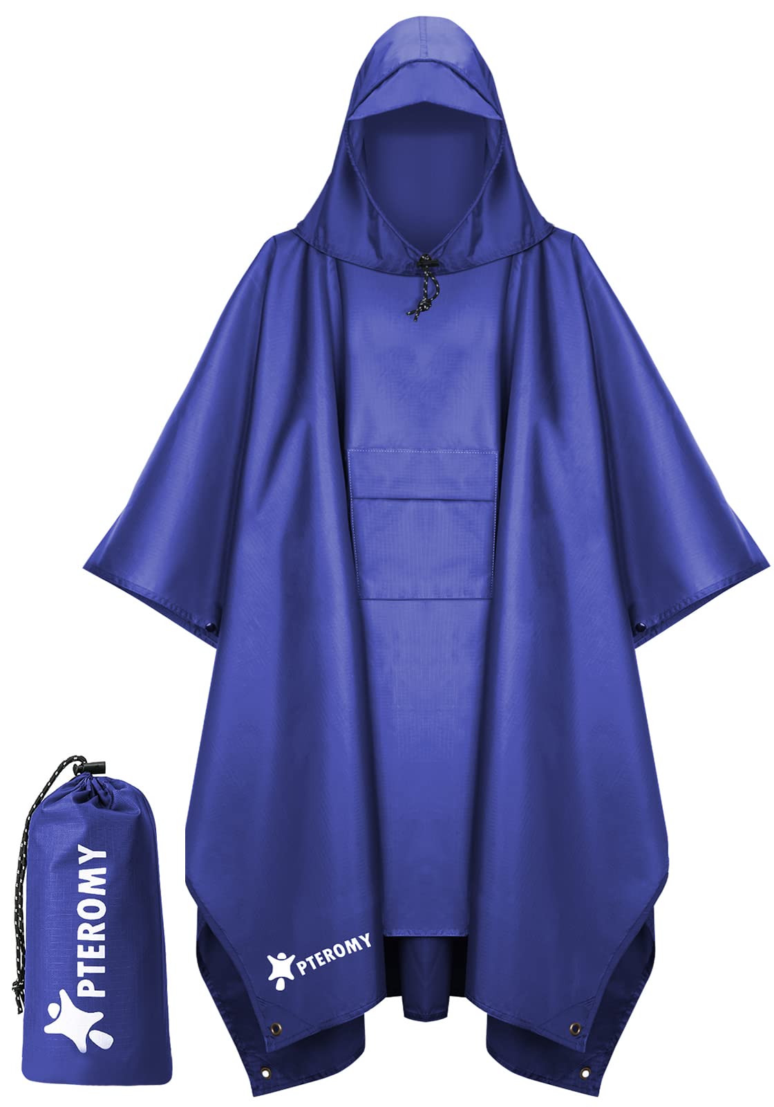 PTEROMY 3-in-1 Hooded Rain Poncho for Adult with Pocket, Waterproof Lightweight Unisex Raincoat for Hiking Camping Emergency