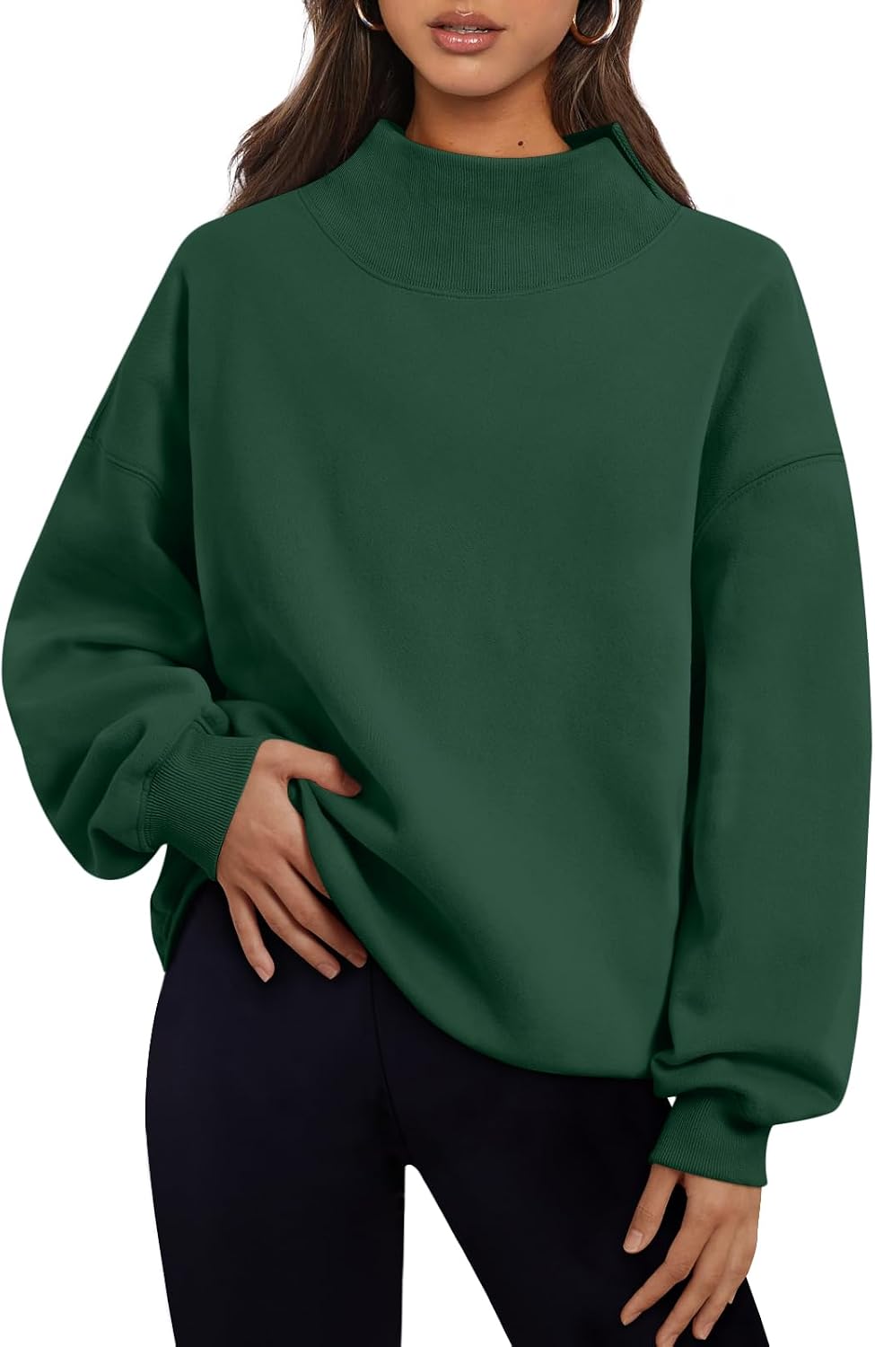 Trendy Queen Womens Mock Neck Sweatshirts Oversized Pullover Fall Outfits | Fall Fashion Clothes 2026,Long Sleeve Tops,Comfort Soft Fleece,Travel Casual Work Lounge Daily Outfit