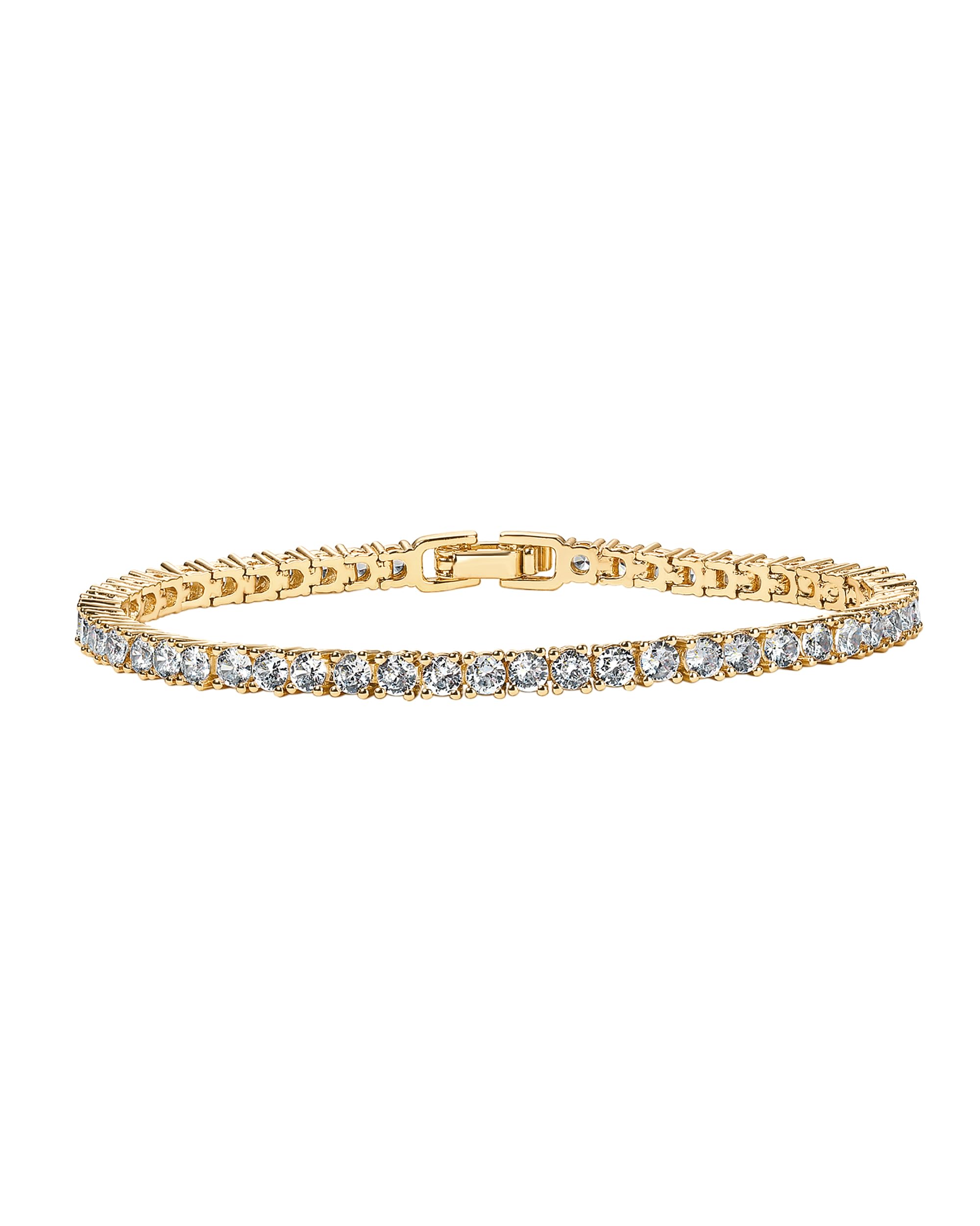 PAVOI 14K Gold Plated 3mm Cubic Zirconia Classic Tennis Bracelet | Gold Bracelets for Women | Stackable Bracelets for Women, 14K Gold Bracelets with CZ, Bracelet Stack