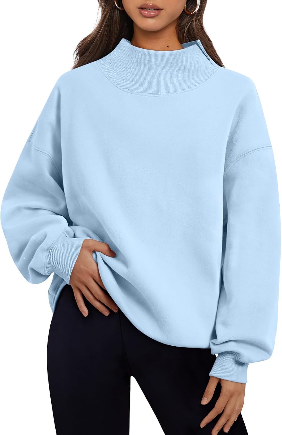 Trendy Queen Womens Mock Neck Sweatshirts Oversized Pullover Fall Outfits | Fall Fashion Clothes 2026,Long Sleeve Tops,Comfort Soft Fleece,Travel Casual Work Lounge Daily Outfit