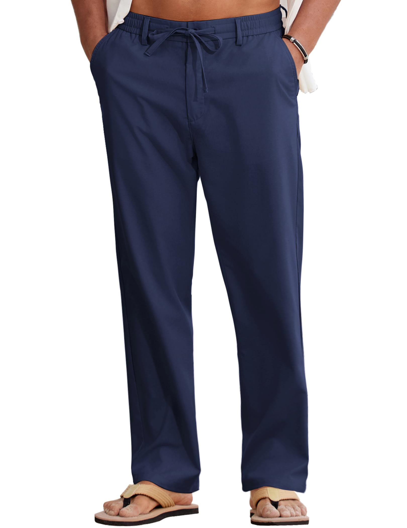 COOFANDY Mens Cotton Linen Pants Casual Lightweight Summer Beach Dress Pant | Light Weight, Drawstring, Elastic Waist, Stretch, Soft, Breathable, Classic Fit, Summer Vacation