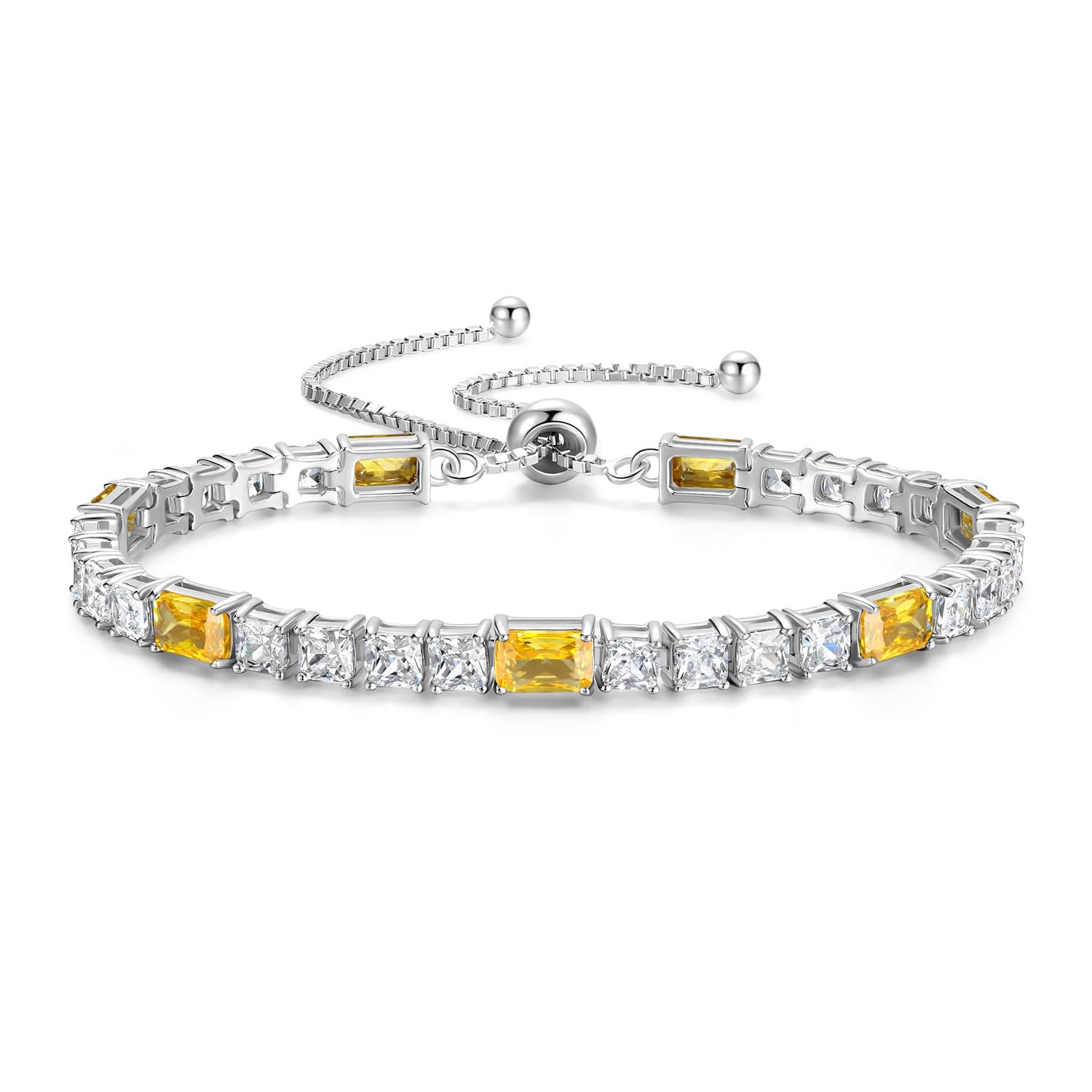 FANCIME Birthstone Bracelet for Women, Sterling Silver 4x6mm Gemstone Tennis Bracelet Bolo Adjustable Chain Fine Jewelry Birthday Gifts for Women Mom Wife Her