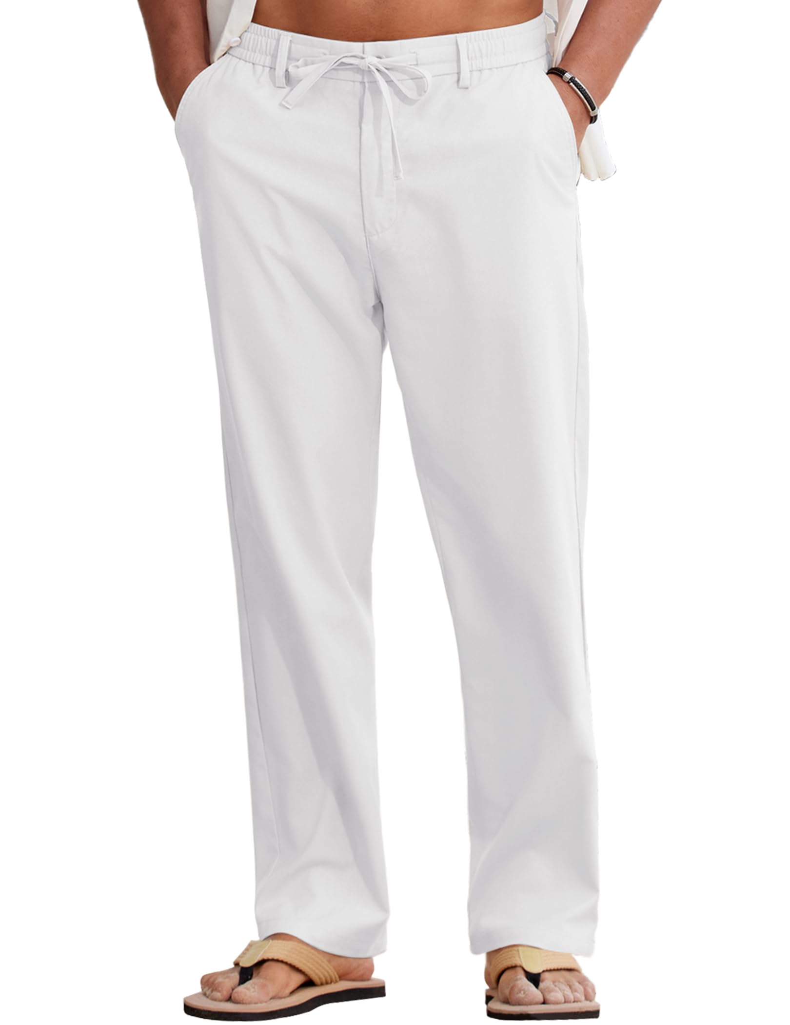 COOFANDY Mens Cotton Linen Pants Casual Lightweight Summer Beach Dress Pant | Light Weight, Drawstring, Elastic Waist, Stretch, Soft, Breathable, Classic Fit, Summer Vacation