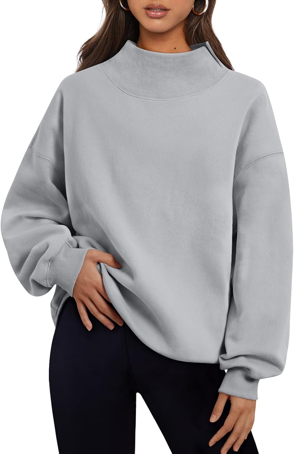 Trendy Queen Womens Mock Neck Sweatshirts Oversized Pullover Fall Outfits | Fall Fashion Clothes 2026,Long Sleeve Tops,Comfort Soft Fleece,Travel Casual Work Lounge Daily Outfit