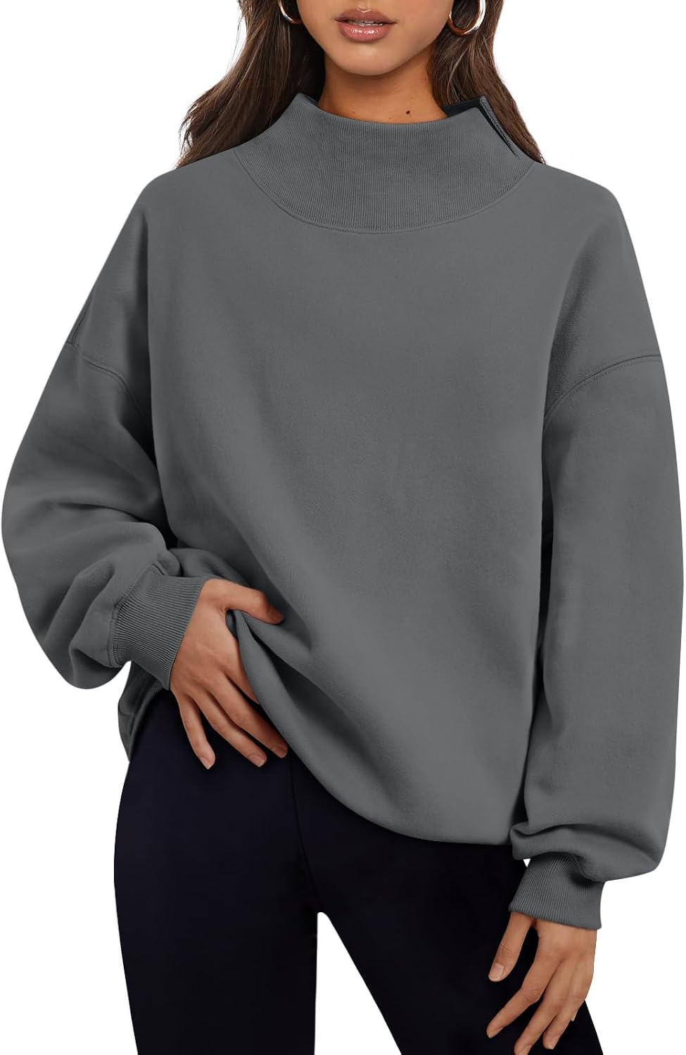 Trendy Queen Womens Mock Neck Sweatshirts Oversized Pullover Fall Outfits | Fall Fashion Clothes 2026,Long Sleeve Tops,Comfort Soft Fleece,Travel Casual Work Lounge Daily Outfit
