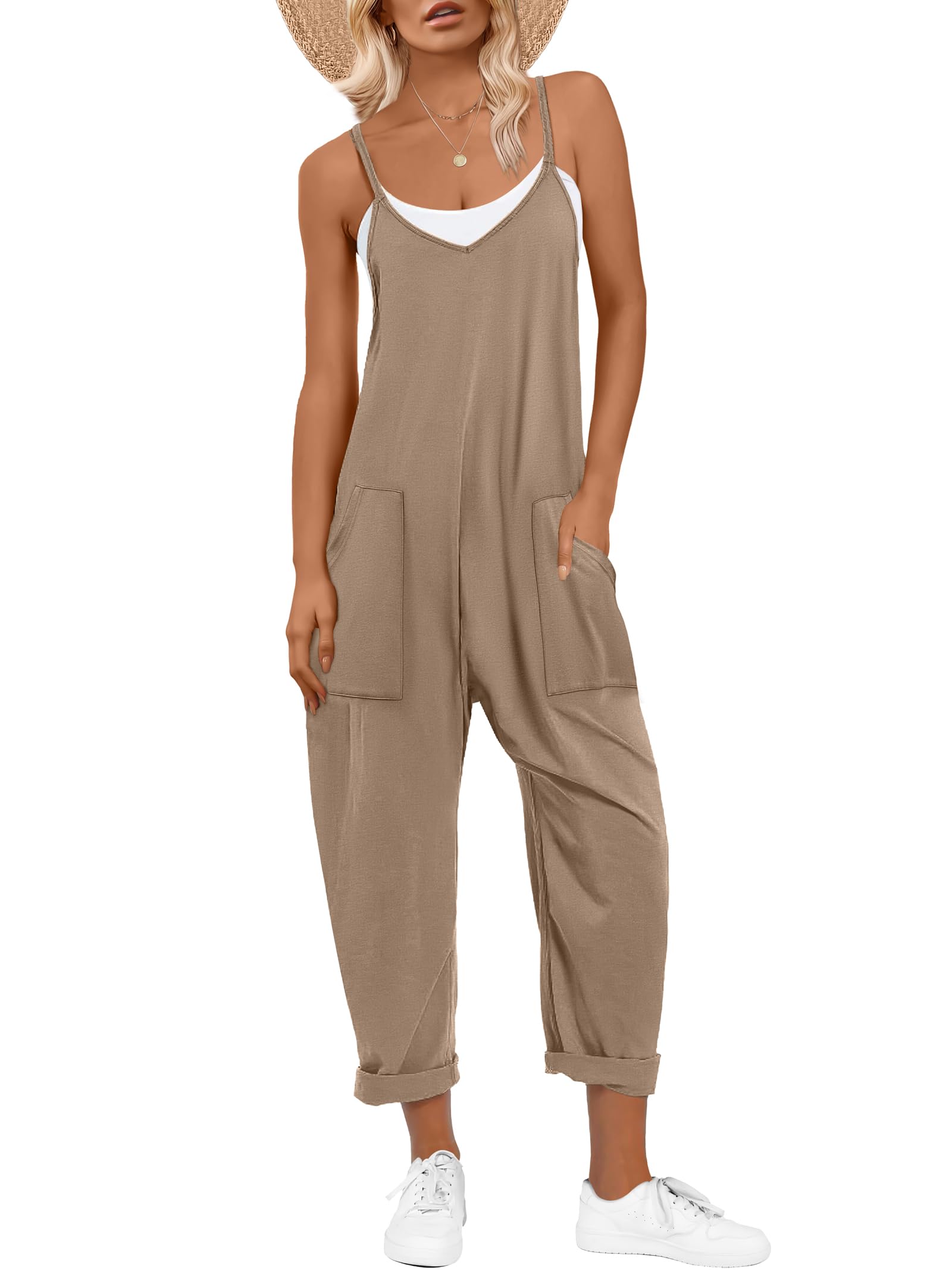 ANRABESS Jumpsuits for Women Casual Summer Overalls Sleeveless Spaghetti Strap Romper Jumpers Trendy Beach Vacation Outfits