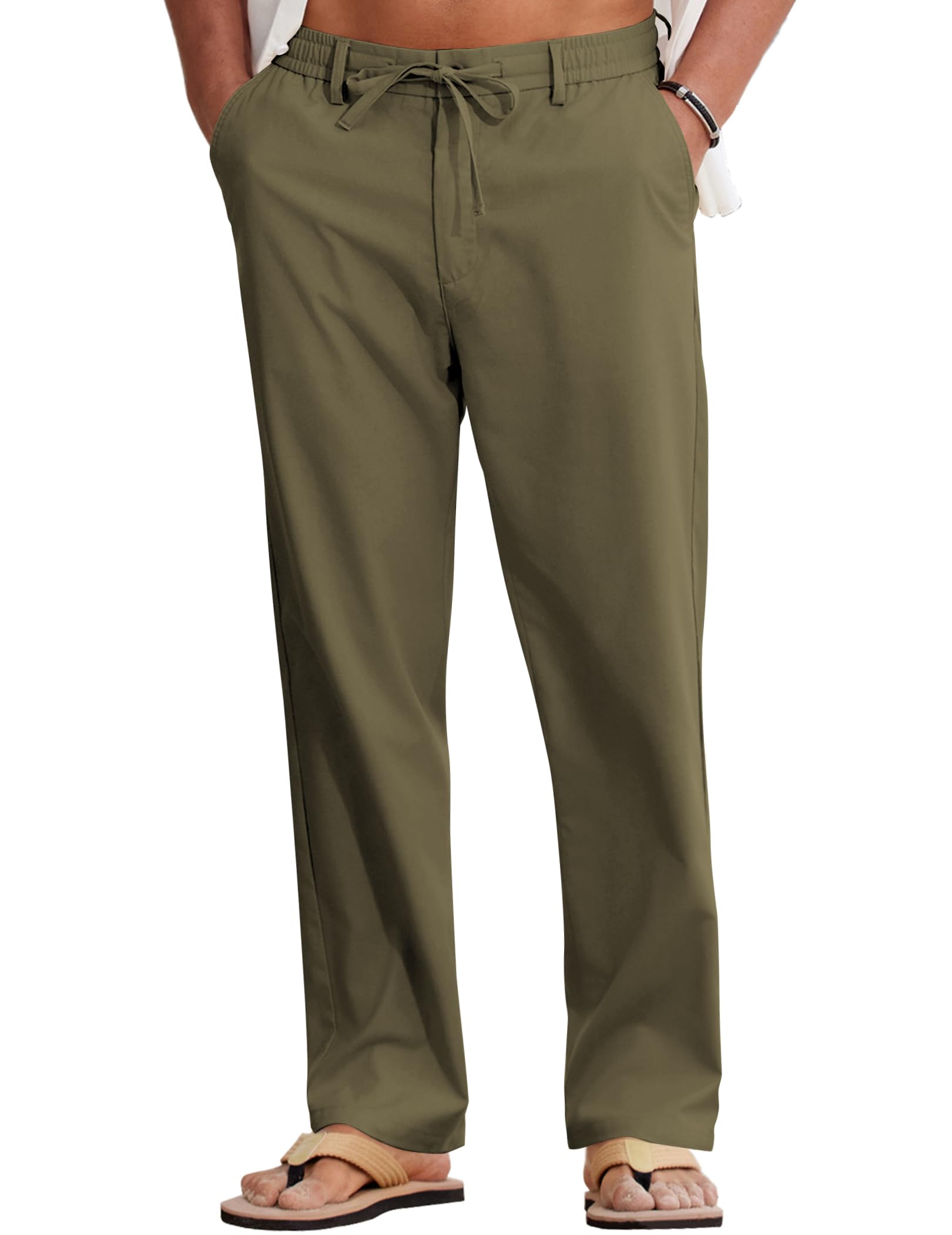 COOFANDY Mens Cotton Linen Pants Casual Lightweight Summer Beach Dress Pant | Light Weight, Drawstring, Elastic Waist, Stretch, Soft, Breathable, Classic Fit, Summer Vacation