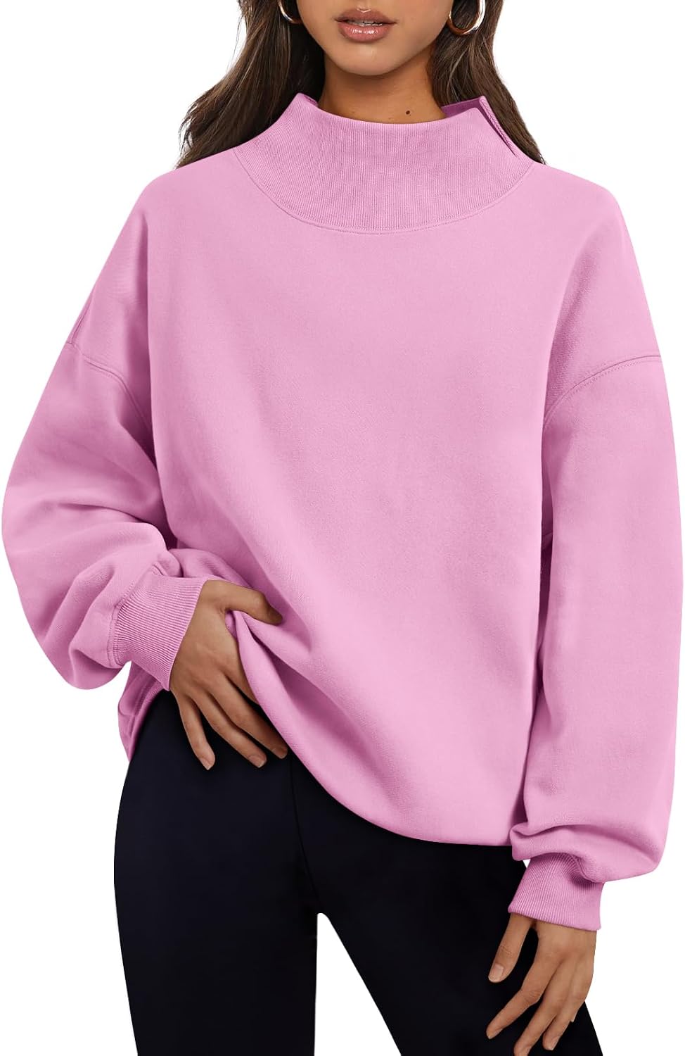 Trendy Queen Womens Mock Neck Sweatshirts Oversized Pullover Fall Outfits | Fall Fashion Clothes 2026,Long Sleeve Tops,Comfort Soft Fleece,Travel Casual Work Lounge Daily Outfit