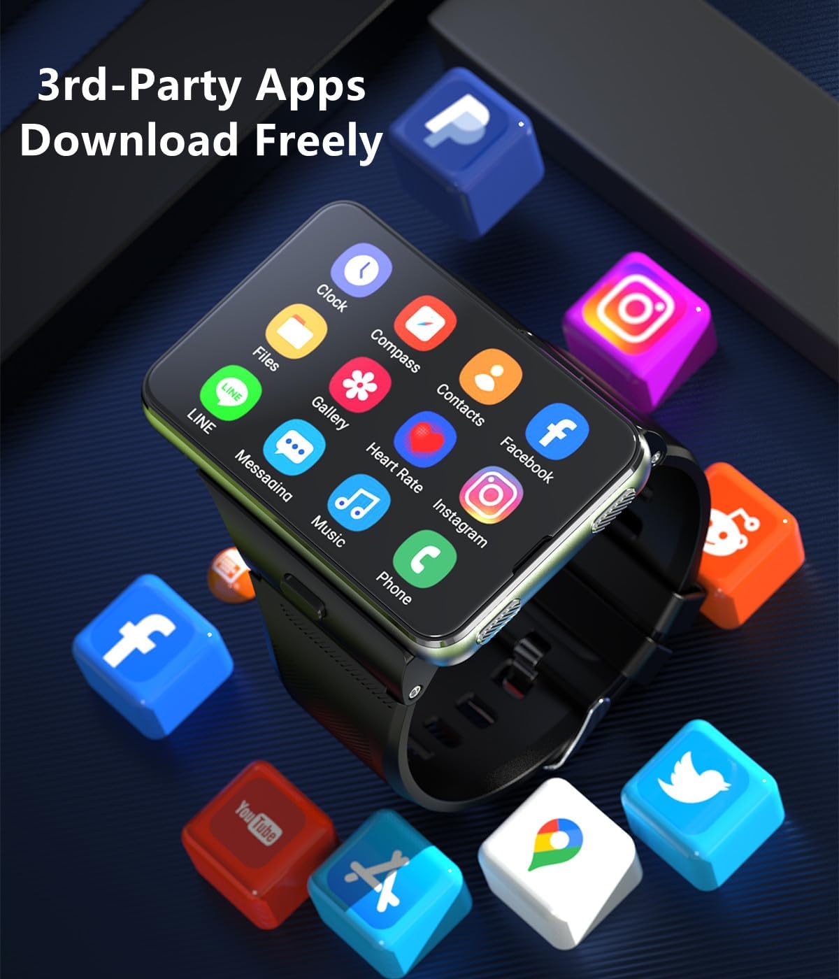 Smart Watch for Men, 4G Smartwatch 2.88 Inch Touch Screen Android 11 OS 6GB+128GB Activity Tracker with Face Unlock Dual Cameras WiFi GPS Detachable Band (Black, 6GB+128G)