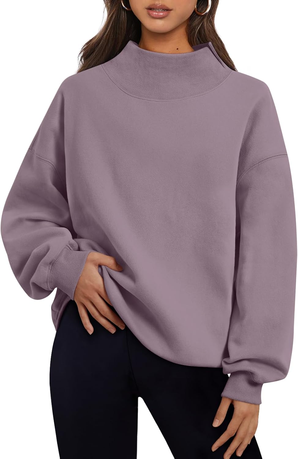 Trendy Queen Womens Mock Neck Sweatshirts Oversized Pullover Fall Outfits | Fall Fashion Clothes 2026,Long Sleeve Tops,Comfort Soft Fleece,Travel Casual Work Lounge Daily Outfit