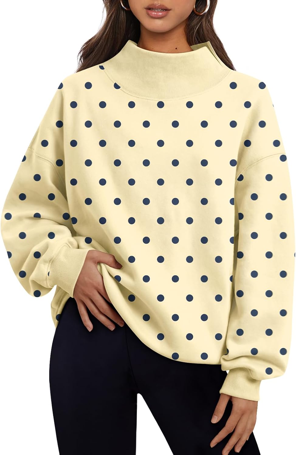 Trendy Queen Womens Mock Neck Sweatshirts Oversized Pullover Fall Outfits | Fall Fashion Clothes 2026,Long Sleeve Tops,Comfort Soft Fleece,Travel Casual Work Lounge Daily Outfit