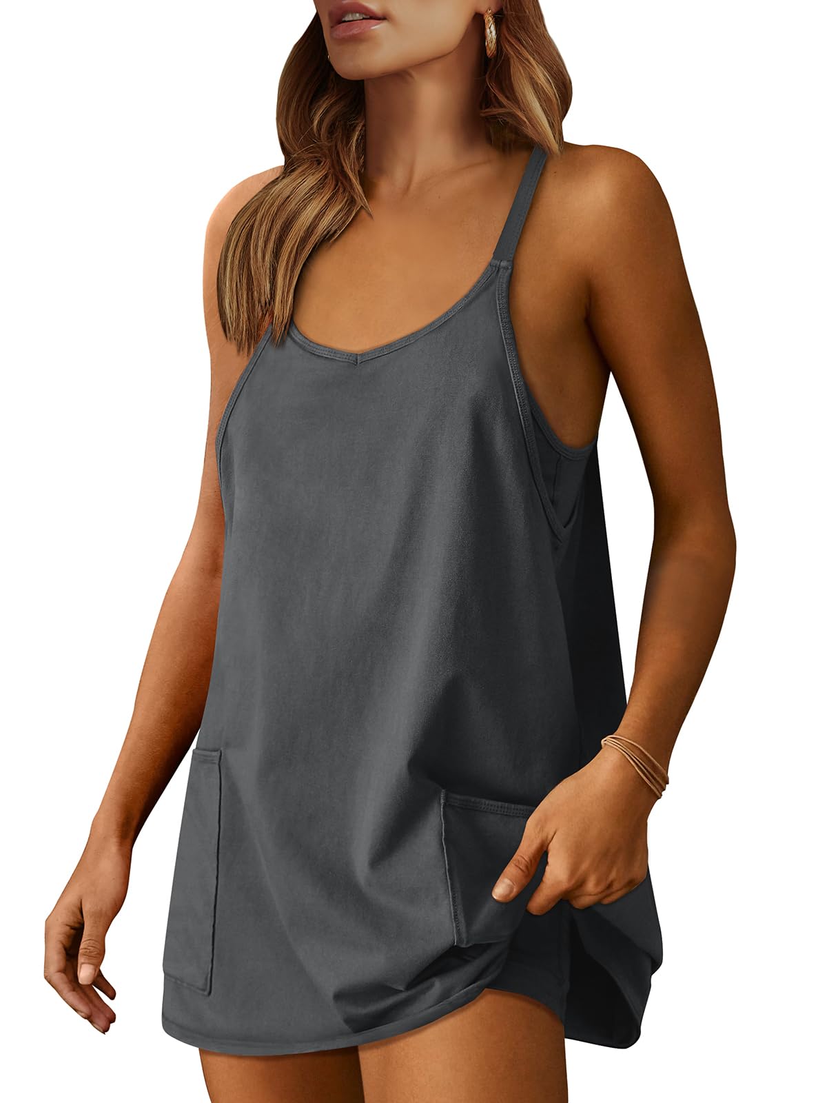 ANRABESS Women Athletic Dress Summer Tennis Workout Active Sports Mini Romper Dress Built in Shorts Travel Vacation Clothes