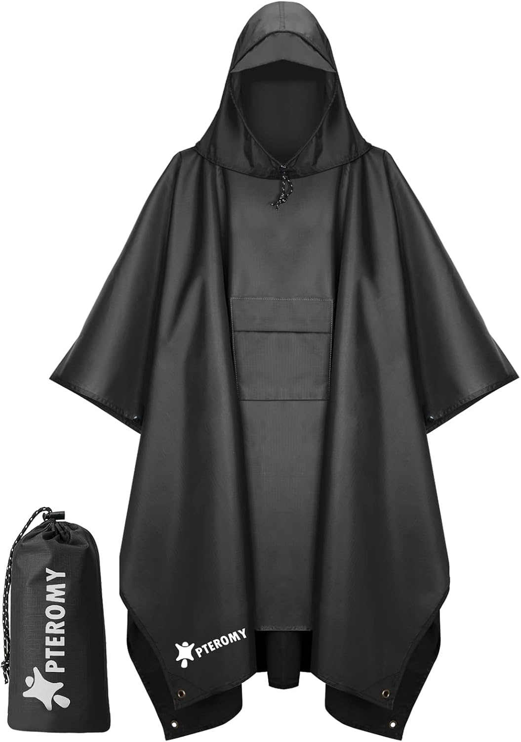 PTEROMY 3-in-1 Hooded Rain Poncho for Adult with Pocket, Waterproof Lightweight Unisex Raincoat for Hiking Camping Emergency