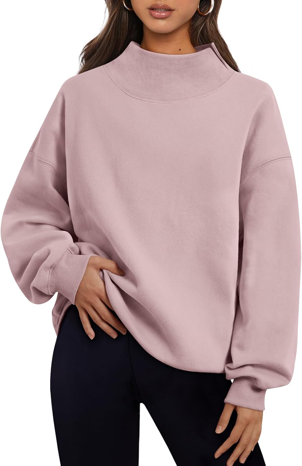 Trendy Queen Womens Mock Neck Sweatshirts Oversized Pullover Fall Outfits | Fall Fashion Clothes 2026,Long Sleeve Tops,Comfort Soft Fleece,Travel Casual Work Lounge Daily Outfit